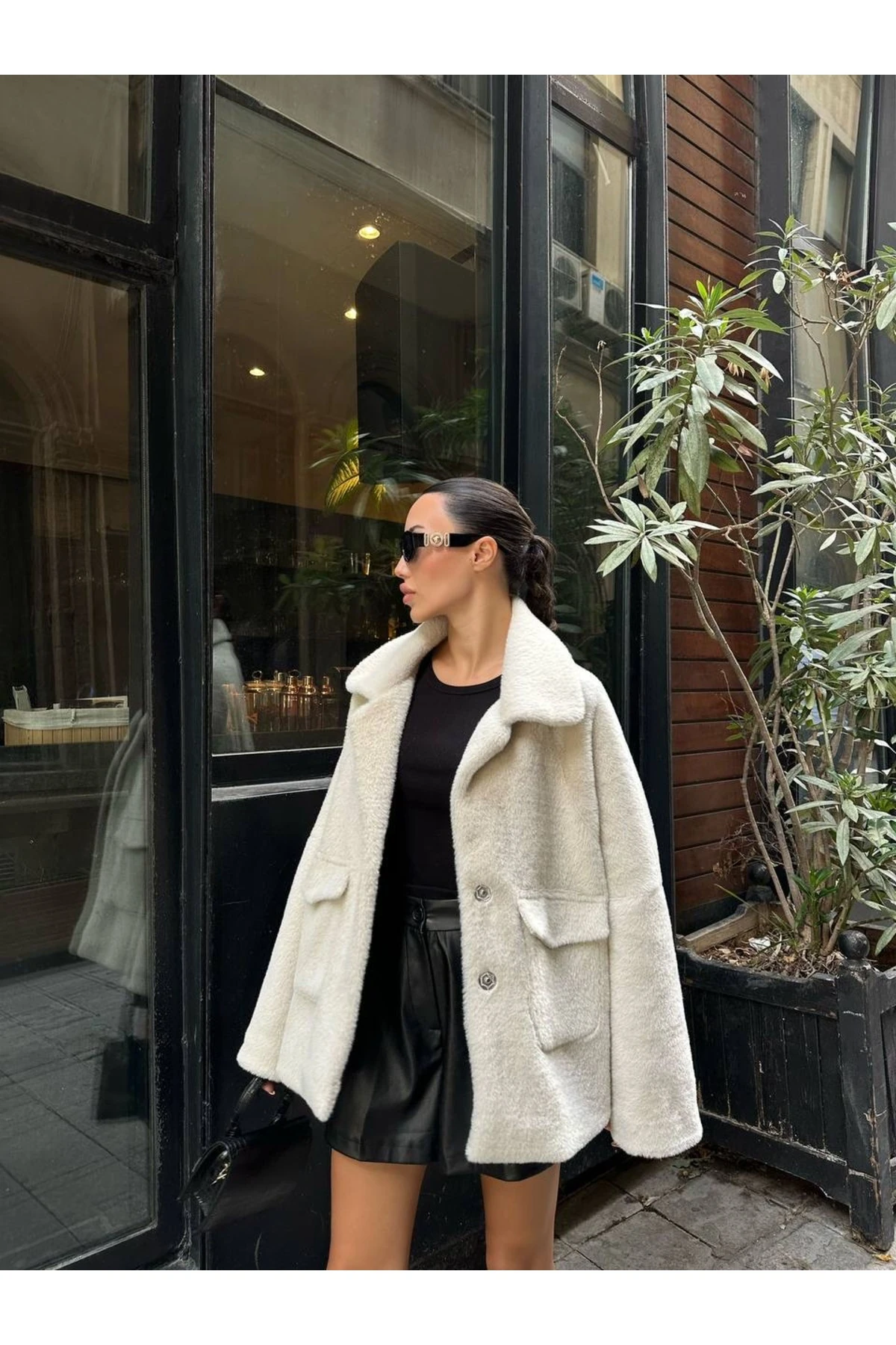 Ekru Kürk Kısa Kaban