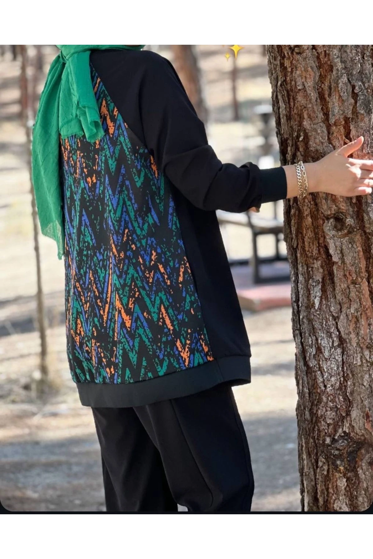 ETNİK DESEN DETAY SİYAH ALT-ÜST TAKIM