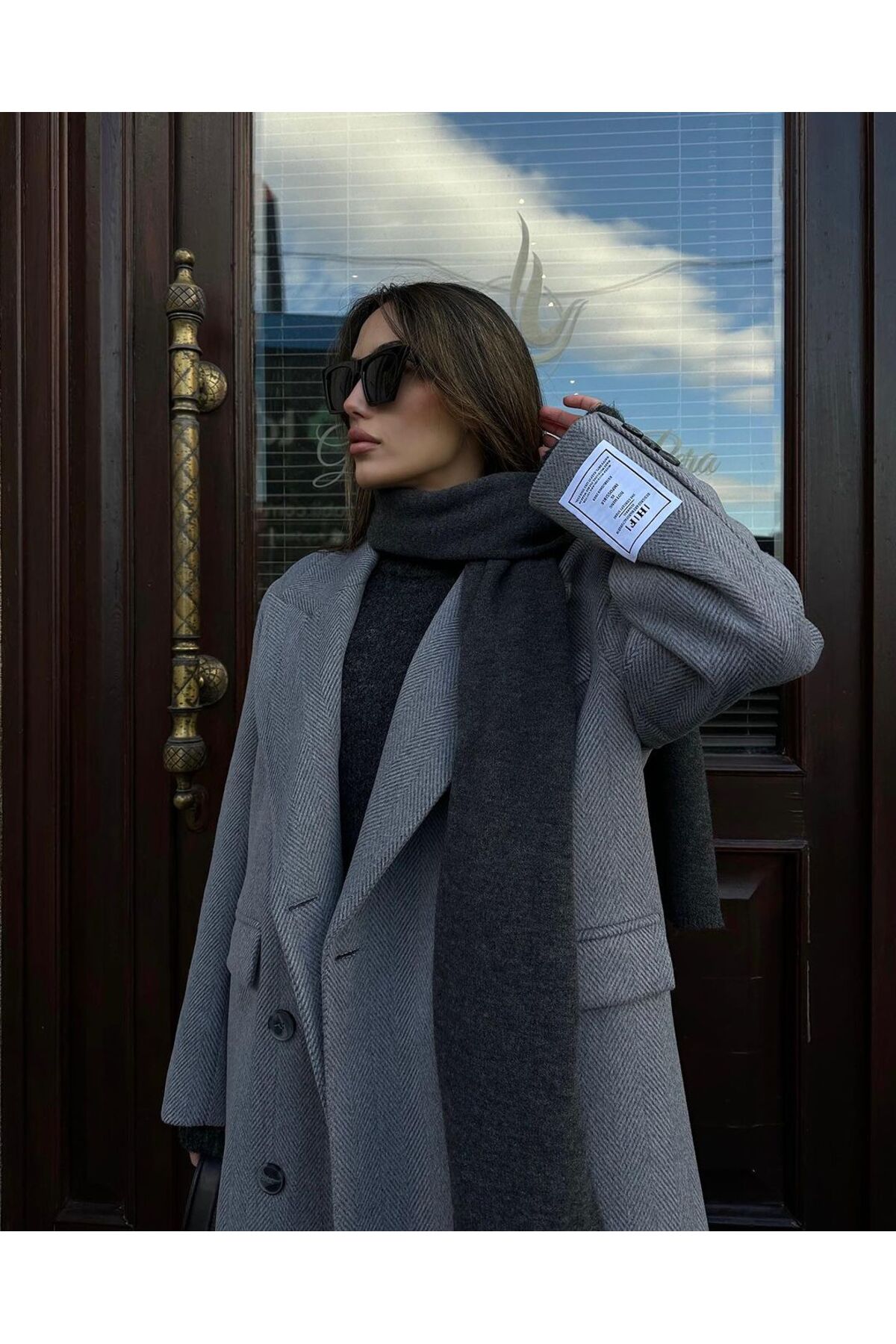 Bej Oversize  Arma Detaylı Balıksırtı Kaban