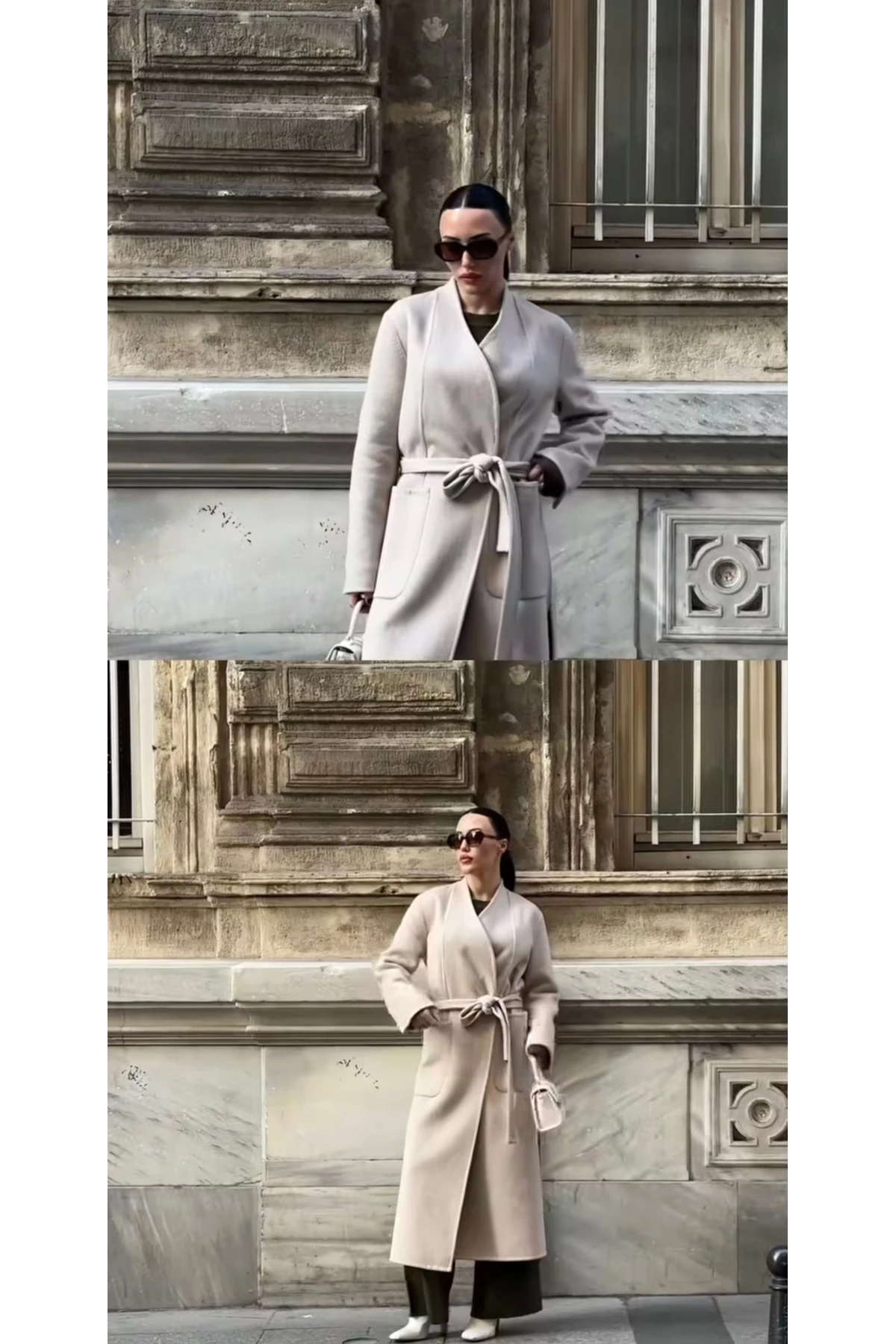 EKRU KUŞAKLI YÜN KABAN