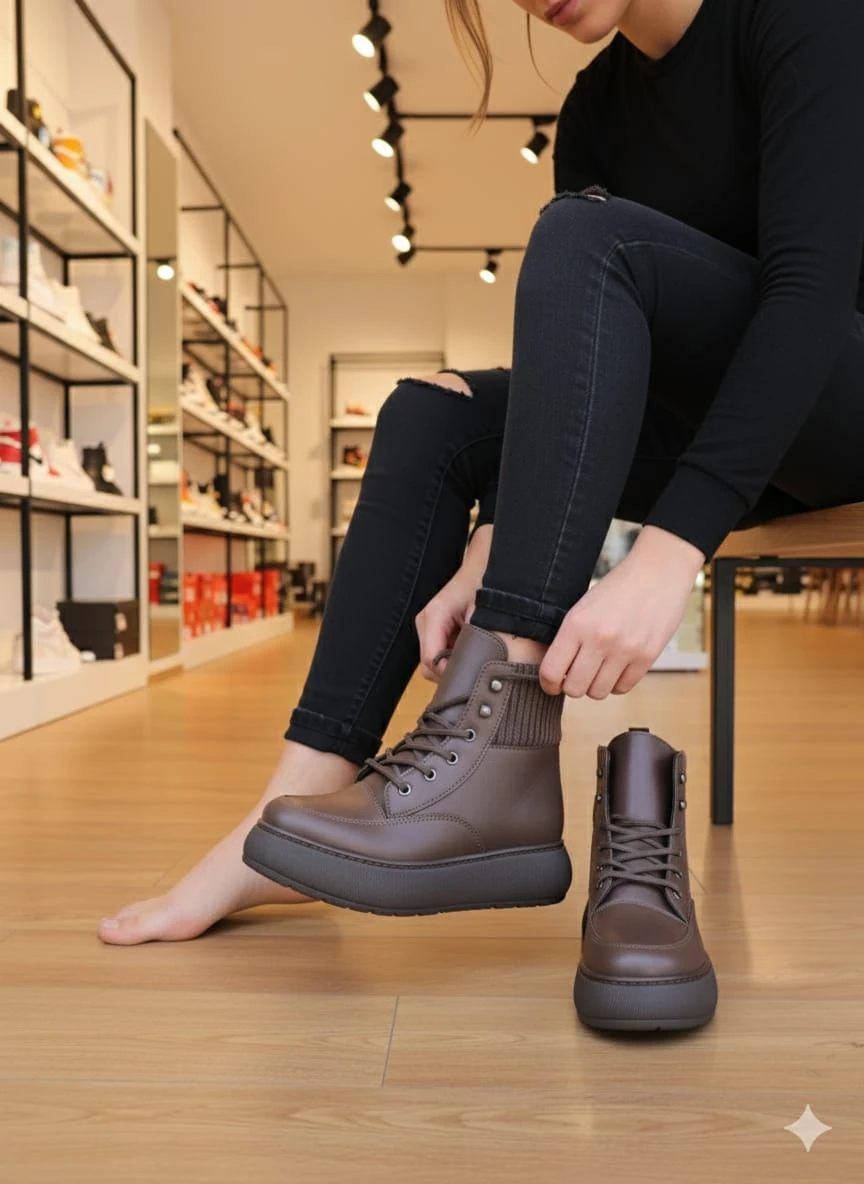 Kadın Kahverengi Yüksek Taban Triko Su Geçirmez Postal Bot WSB1162