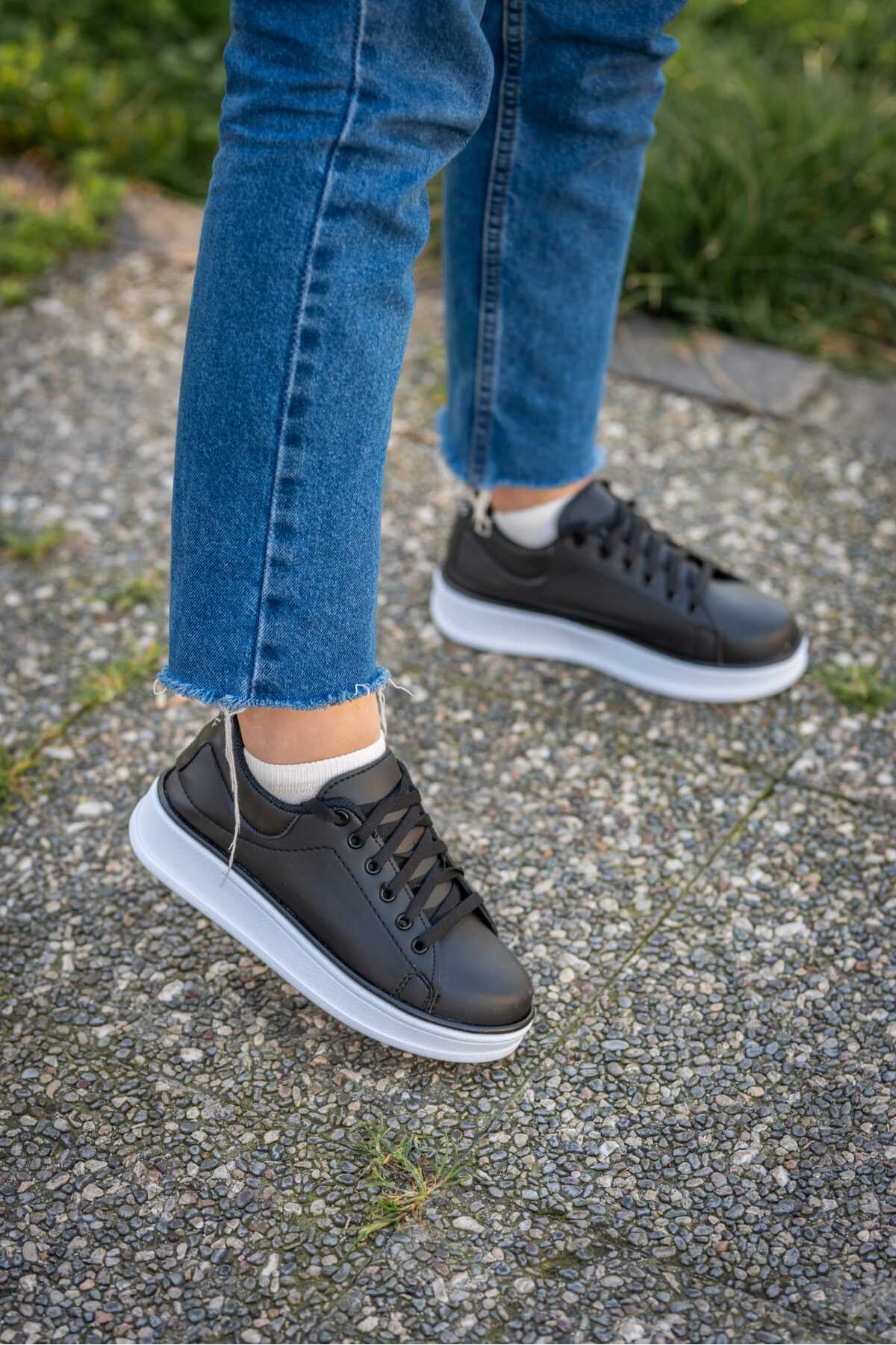 Siyah Kadın Yüksek Taban Günlük Rahat Yürüyüş Spor Ayakkabı Wsb0696