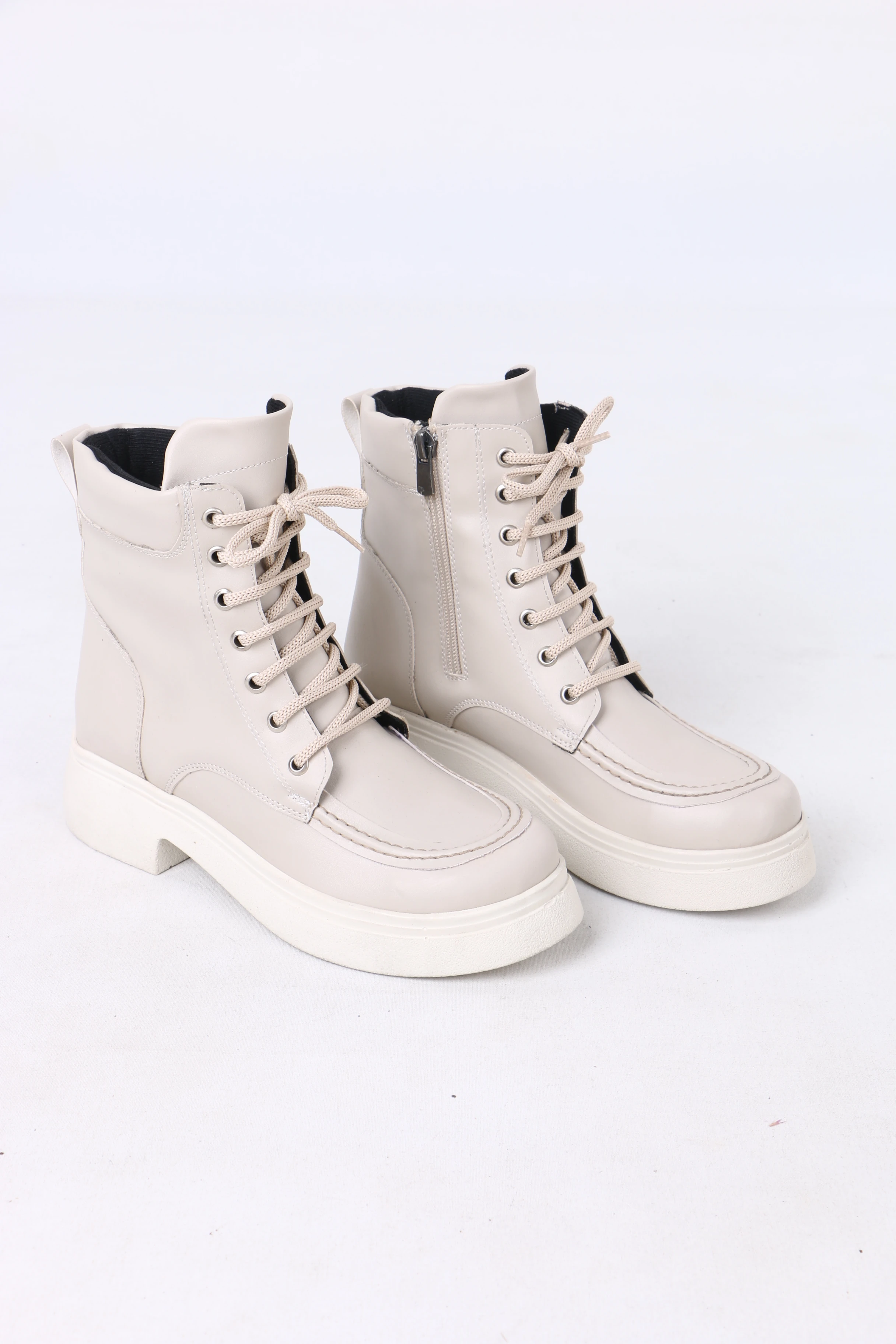 Kadın Bej Düz Taban Uzun Postal Bot Bootie WSB1130