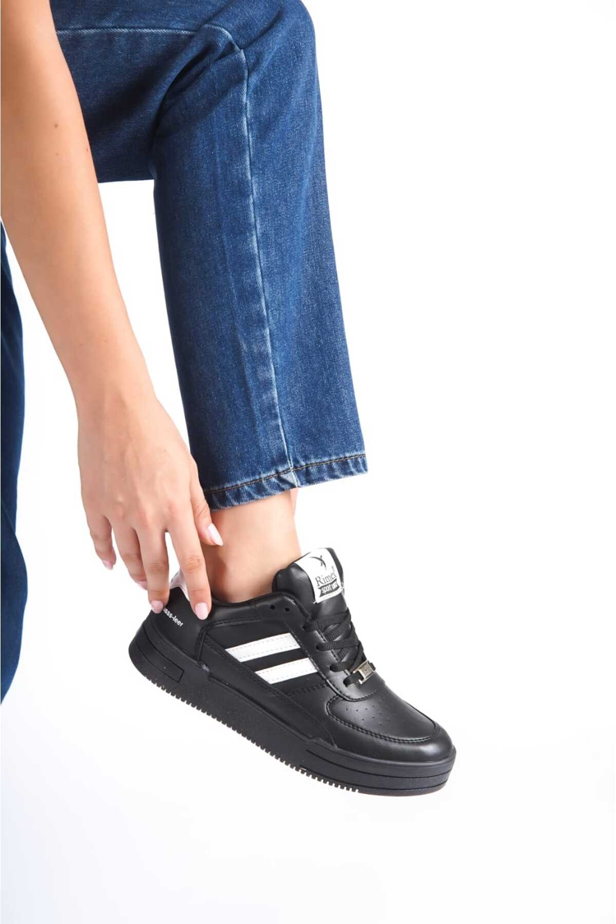 Siyah Beyaz Unisex 2 Şerit Rimex Rahat Günlük Sneaker Wsb0532