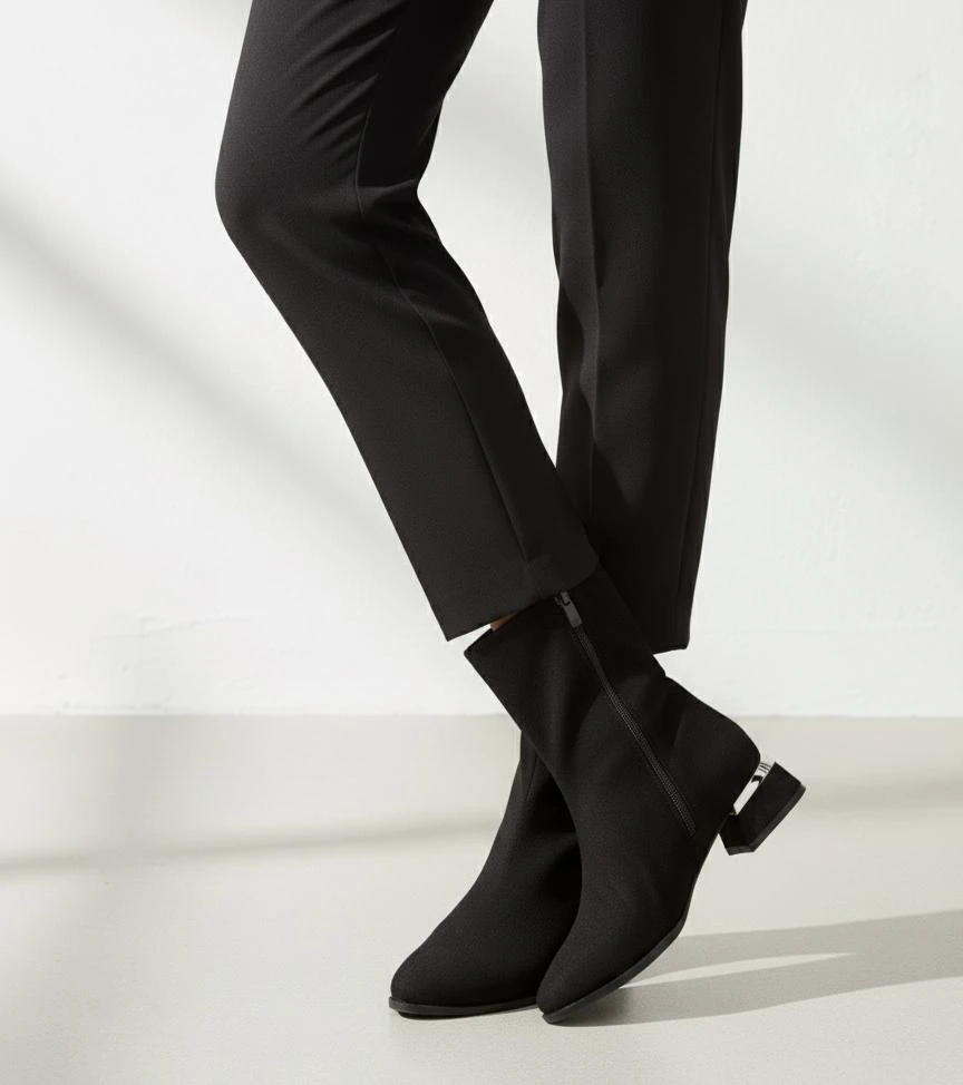 Kadın Siyah Süet Sade 3 Cm Topuklu Su Geçirmez Uzun Bot WSB1156