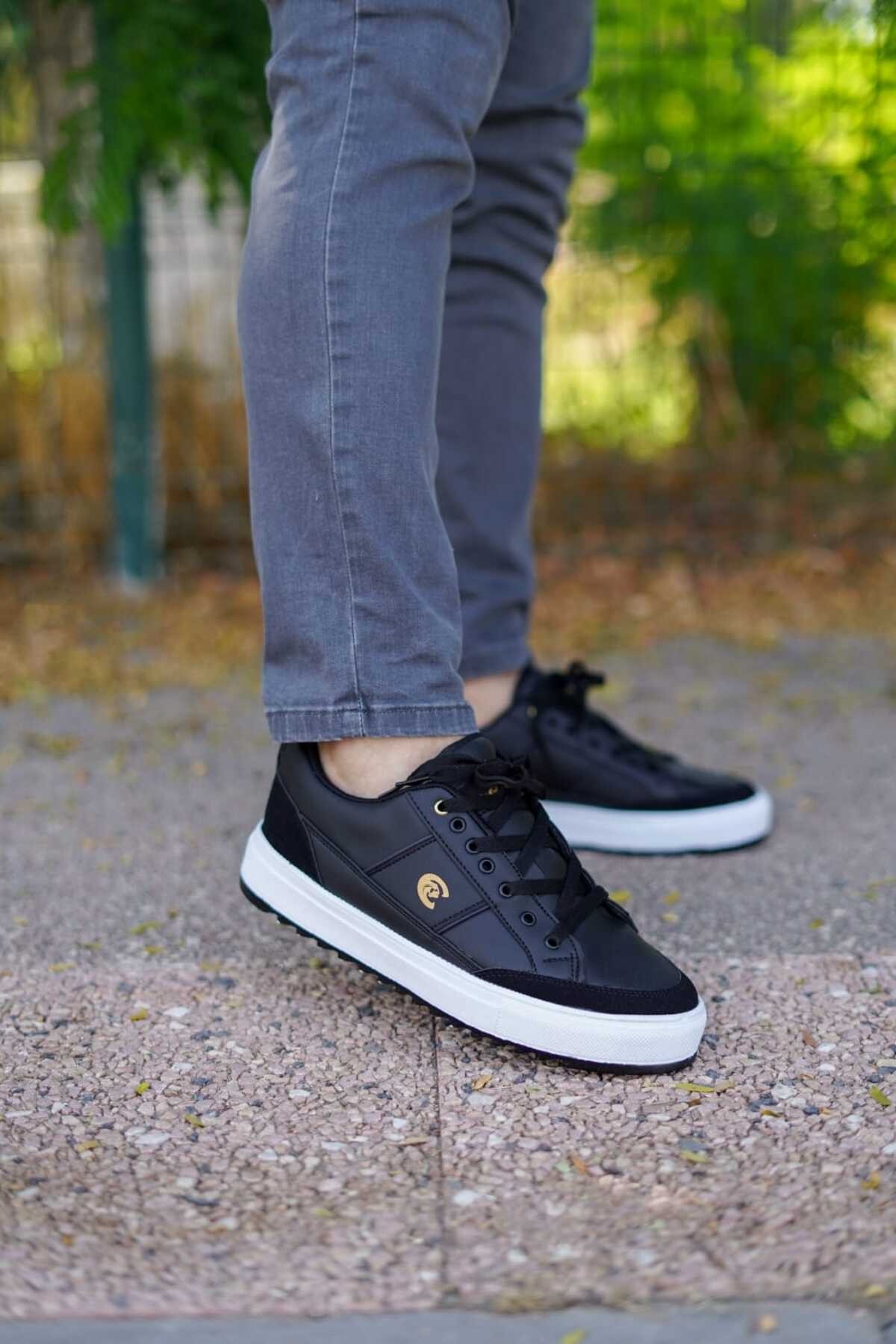 Siyah Erkek Rahat Düz Taban Sneaker Wsb0546