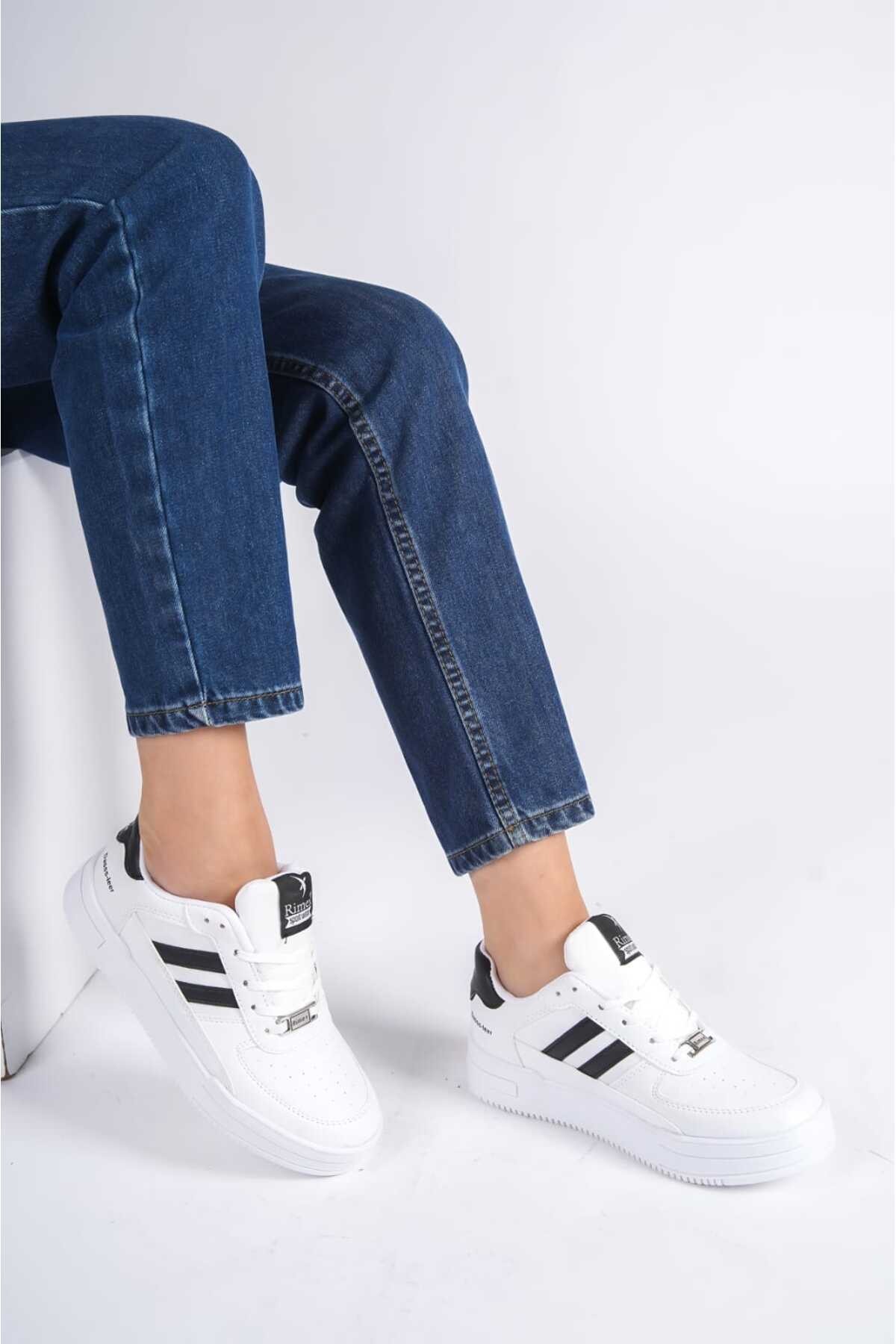 Beyaz Siyah Unisex 2 Şerit Rimex Rahat Günlük Sneaker Wsb0532