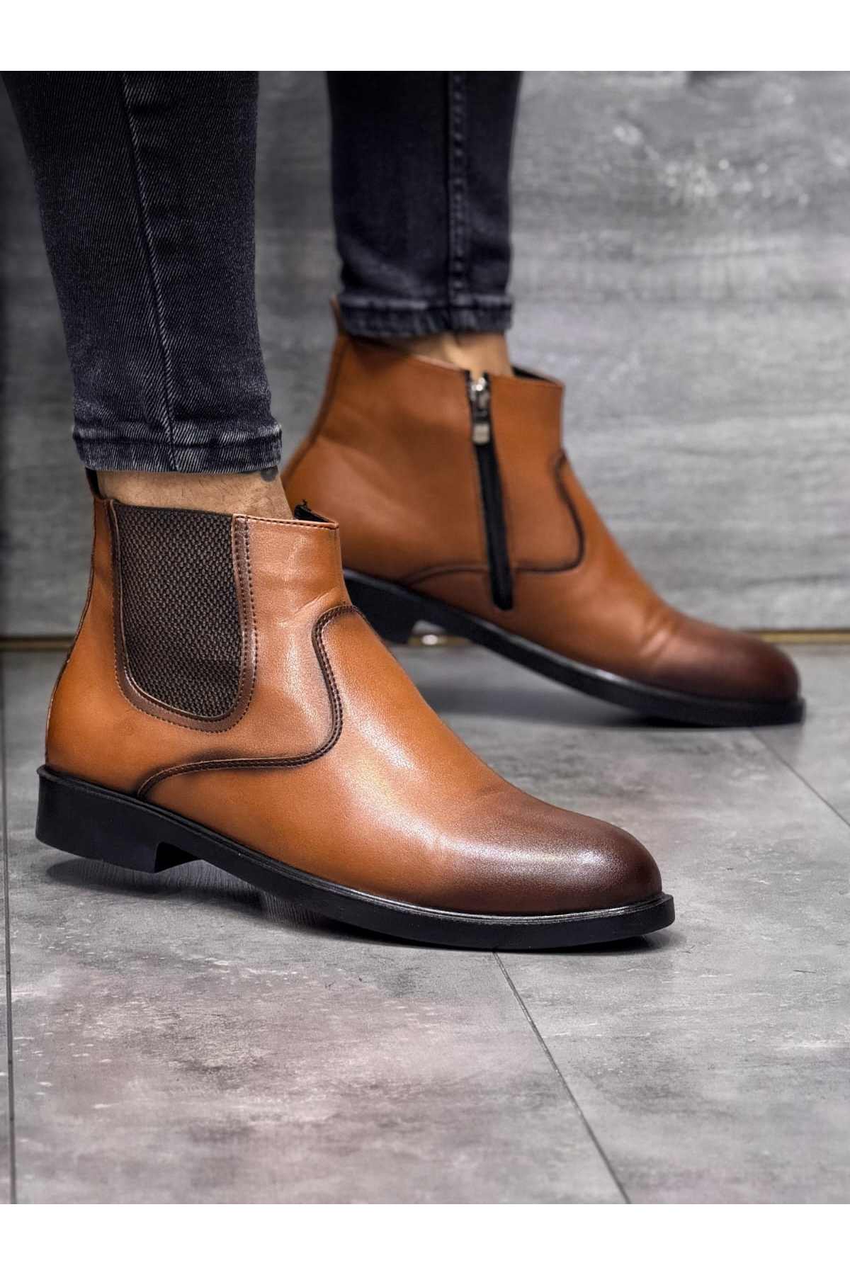 Taba Erkek Lastik Detaylı Deri Rahat Günlük Şık Bot Wsb1044
