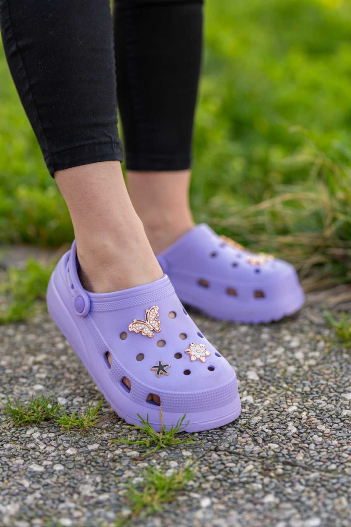 Mor Kadın Yüksek Tabanlı Sabo Taşlı Terlik Wsb0700