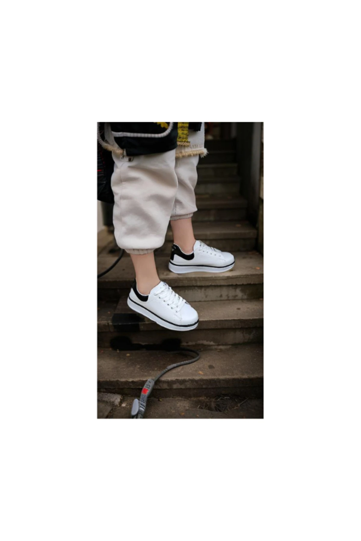 Beyaz Siyah Kadın Yüksek Taban Günlük Rahat Yürüyüş Spor Ayakkabı Wsb0696