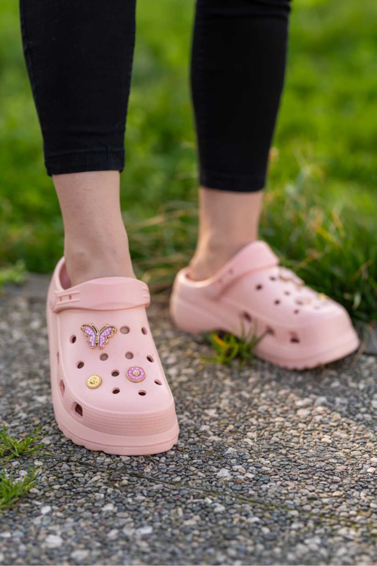 Pembe Kadın Yüksek Tabanlı Sabo Taşlı Terlik Wsb0700