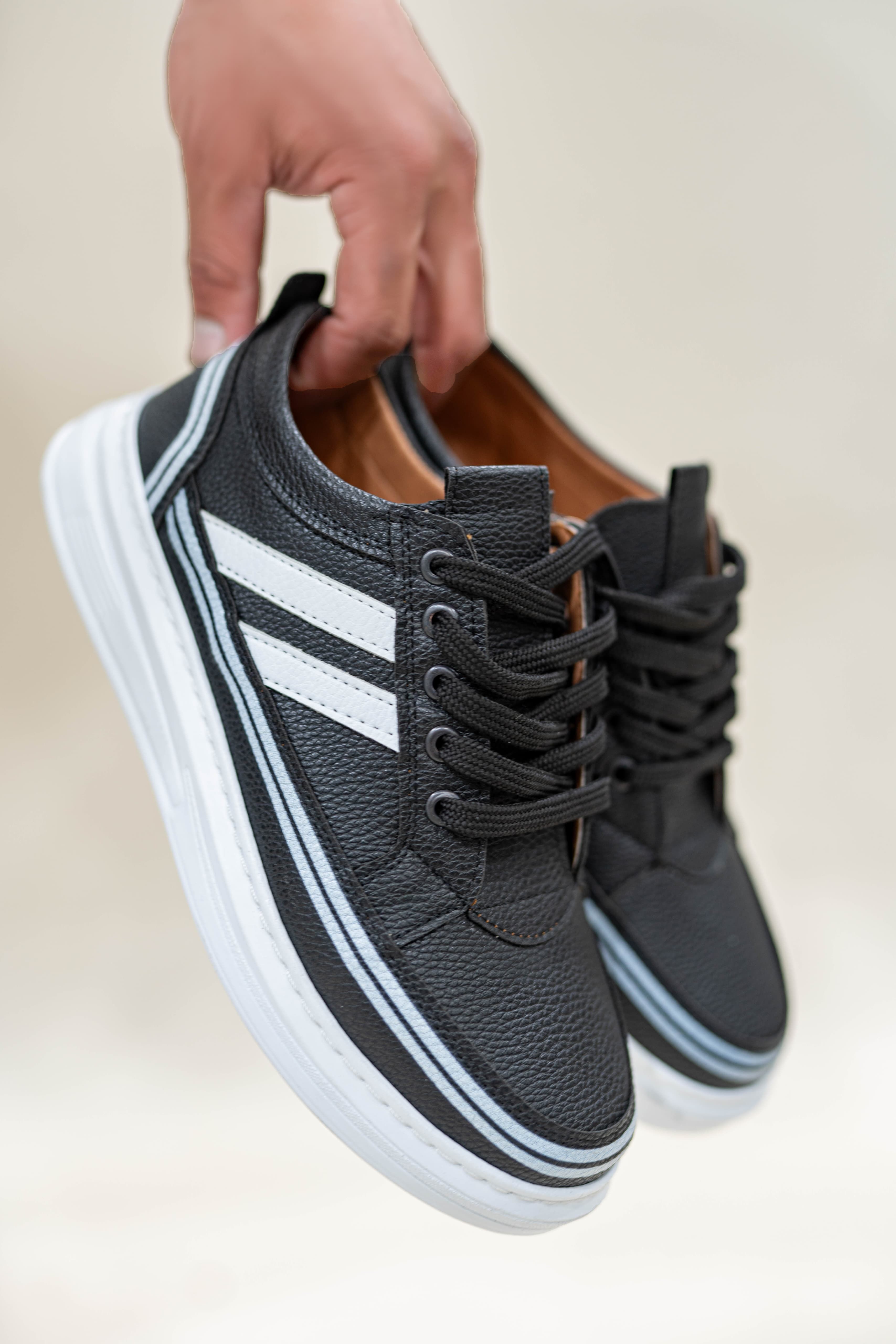 Erkek  Çizgili Bağcıklı Günlük Casual Ayakkabı Sneaker WSB4048