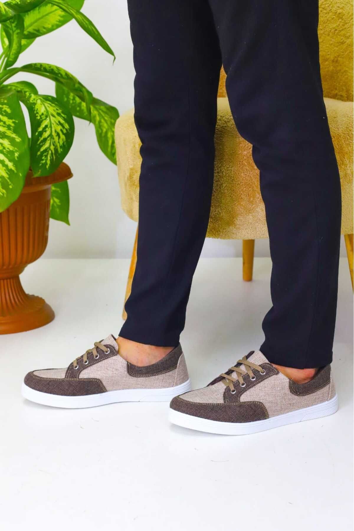Erkek Kahverengi Keten Rahat Günlük Sneaker WSB4068