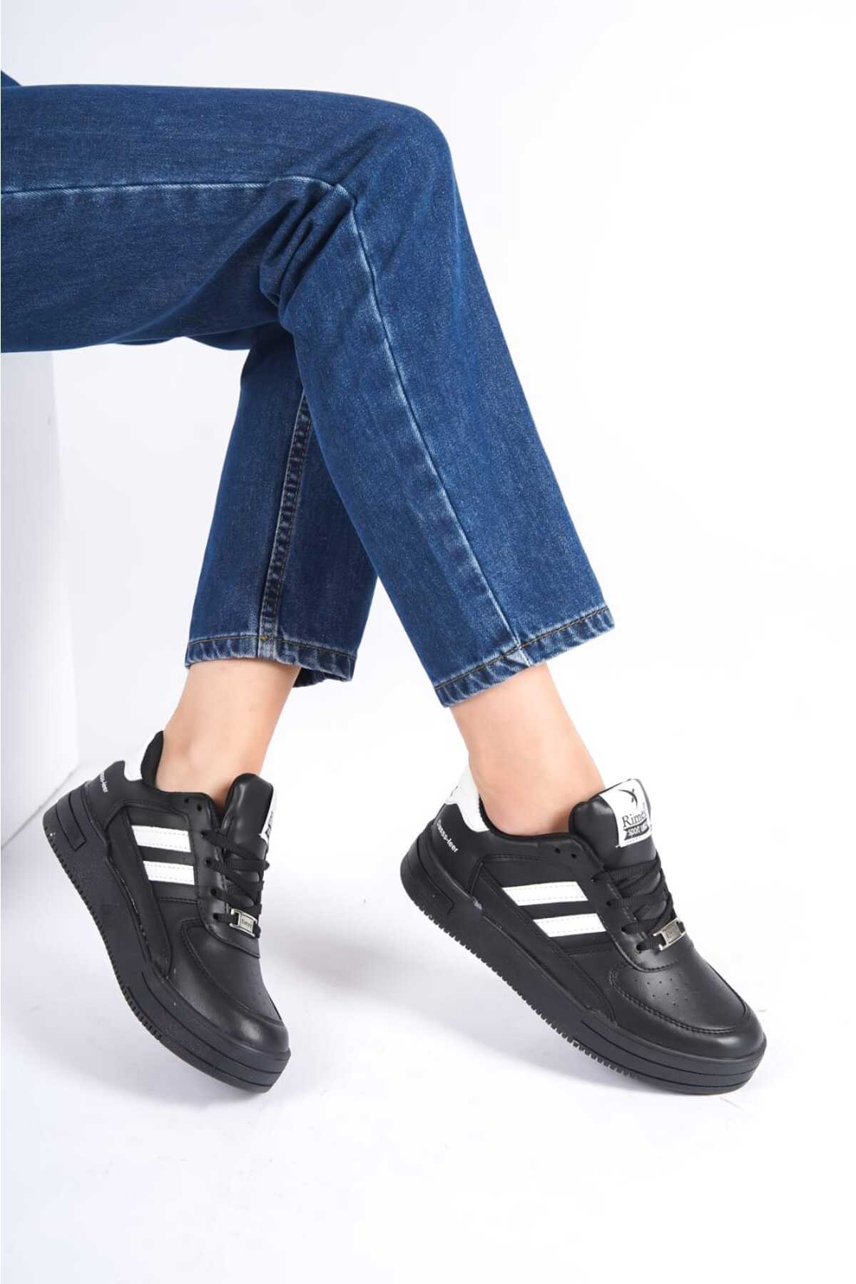 Siyah Beyaz Unisex 2 Şerit Rimex Rahat Günlük Sneaker Wsb0532