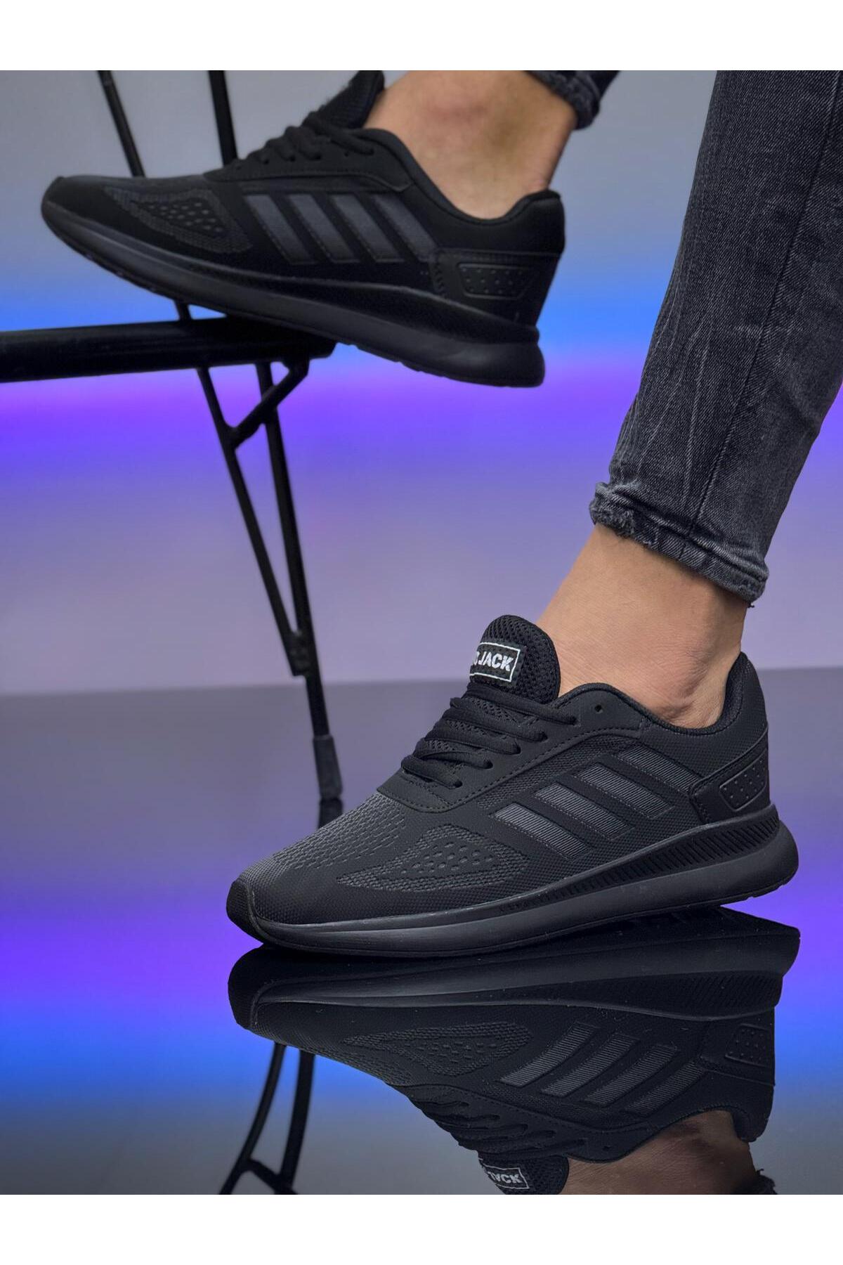 Unısex Sade Siyah Su Geçirmez Dört Bant Bağcıklı Günlük Spor Ayakkabı WSB4116