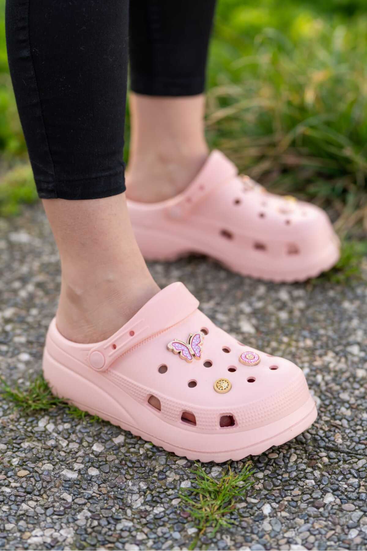 Pembe Kadın Yüksek Tabanlı Sabo Taşlı Terlik Wsb0700