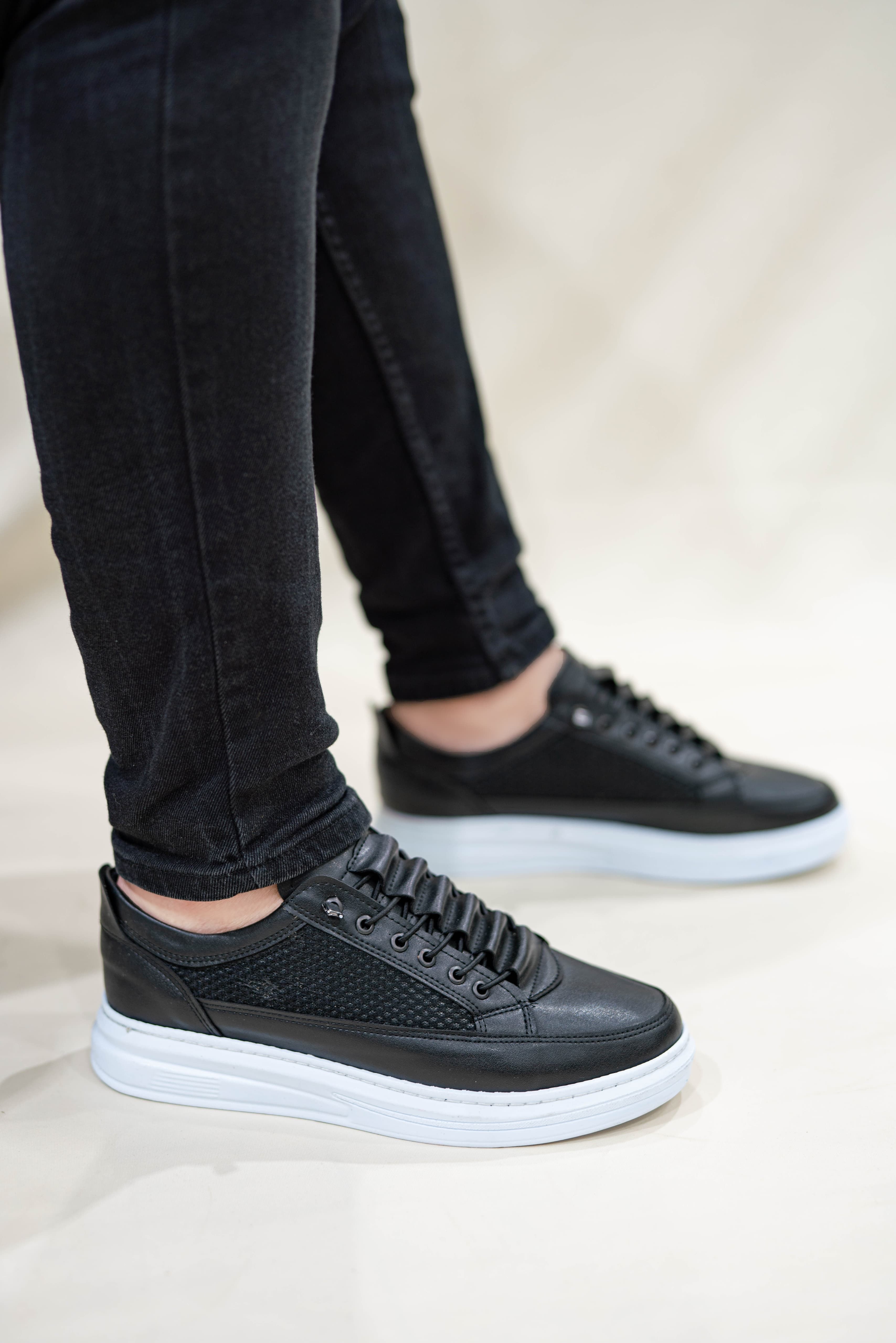 Siyah Beyaz Erkek Fileli Lastikli Günlük Casual Ayakkabı Sneaker Wsb4060