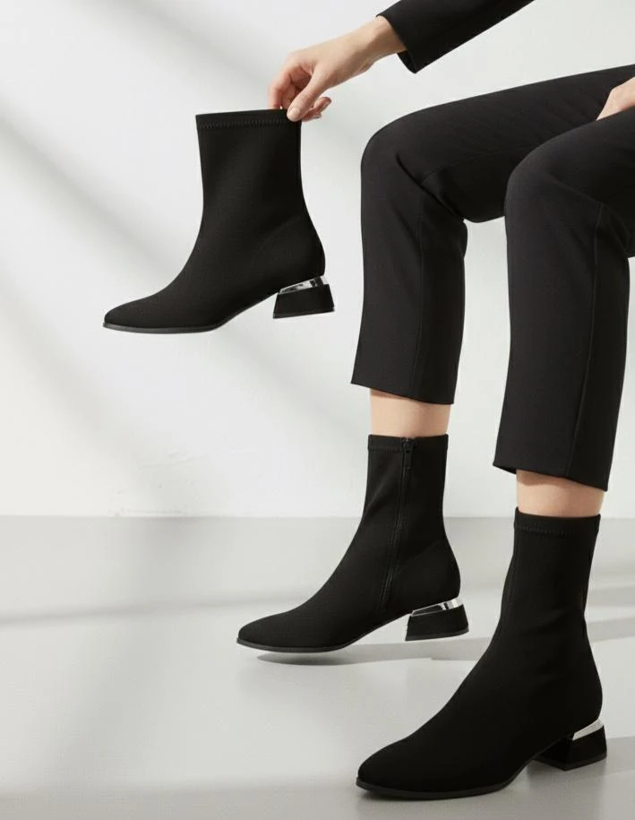 Kadın Siyah Süet Sade 3 Cm Topuklu Su Geçirmez Uzun Bot WSB1156