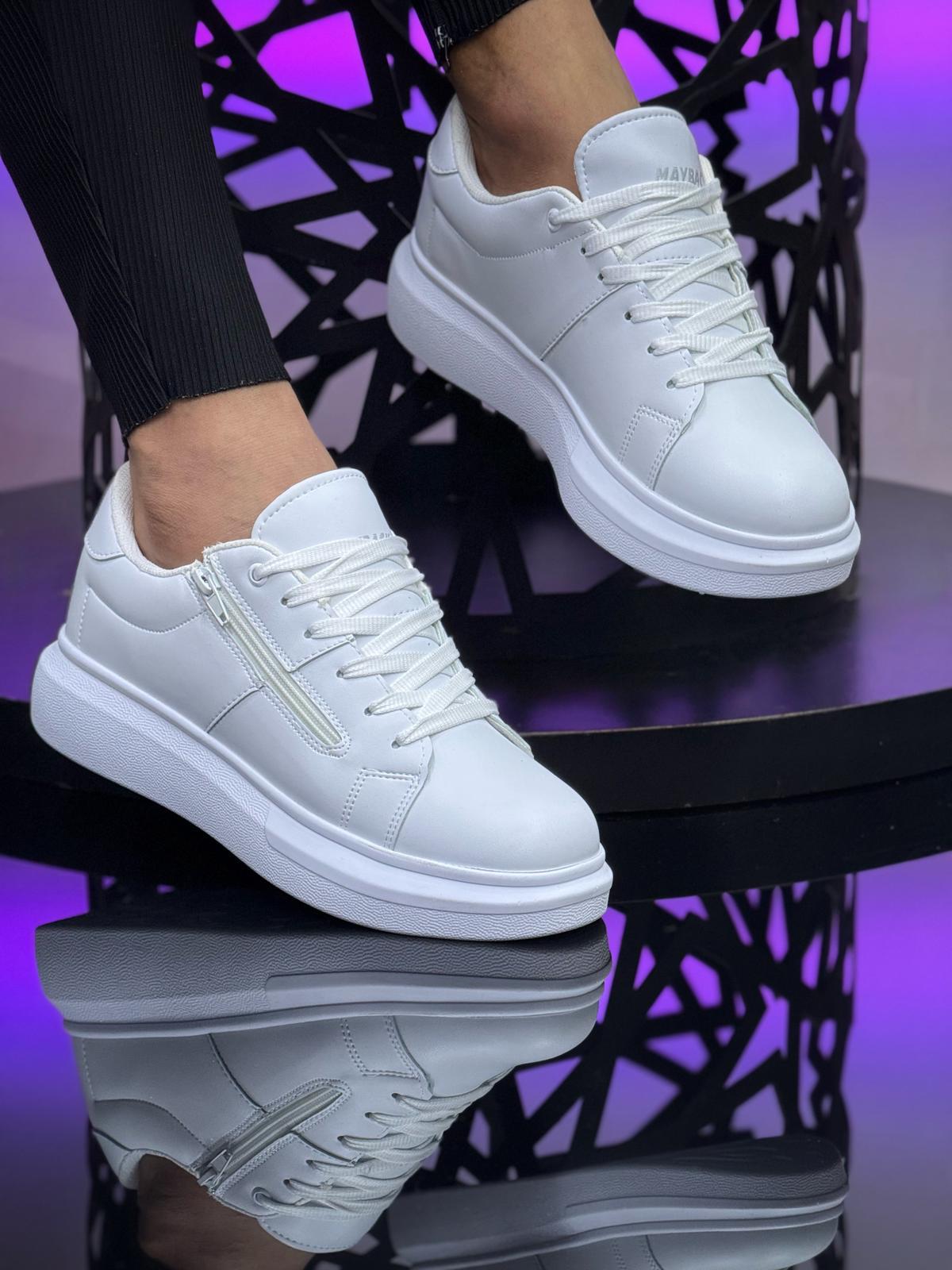 Erkek Sade Beyaz Fermuarlı Yüksek Taban Spor Ayakkabı WSB4128