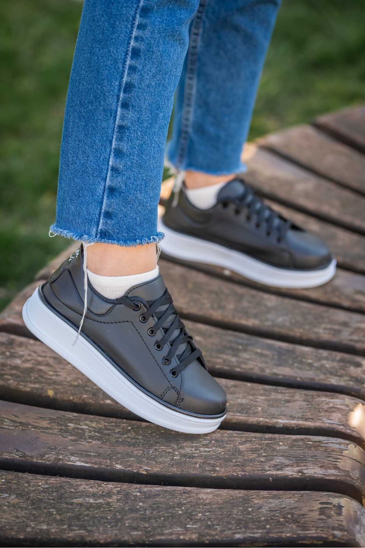 Siyah Kadın Yüksek Taban Günlük Rahat Yürüyüş Spor Ayakkabı Wsb0696