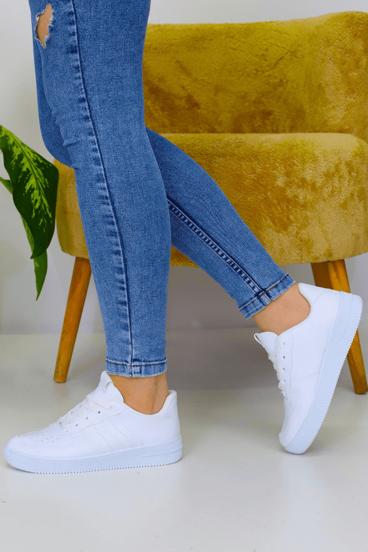 Unisex Beyaz 2 Şerit Bağcıklı Günlük Spor Ayakkabı WSB4082