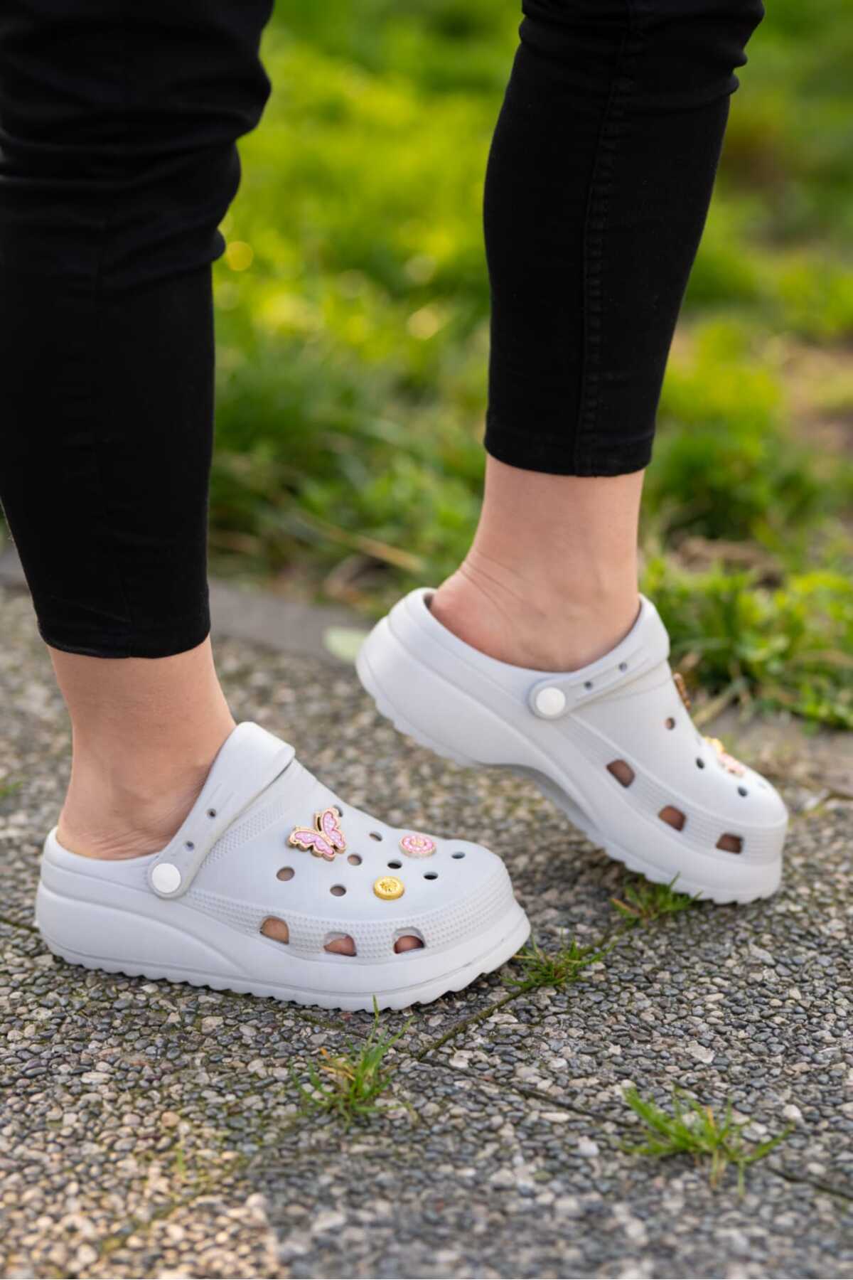 Gri Kadın Yüksek Tabanlı Sabo Taşlı Terlik Wsb0700