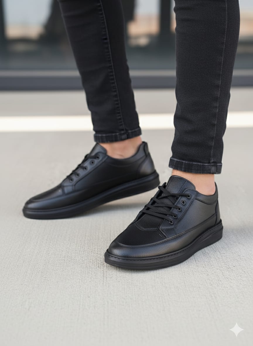 Erkek Sade Siyah Günlük Dikişli Hafif Poli Taban Spor Ayakkabı WSB4124