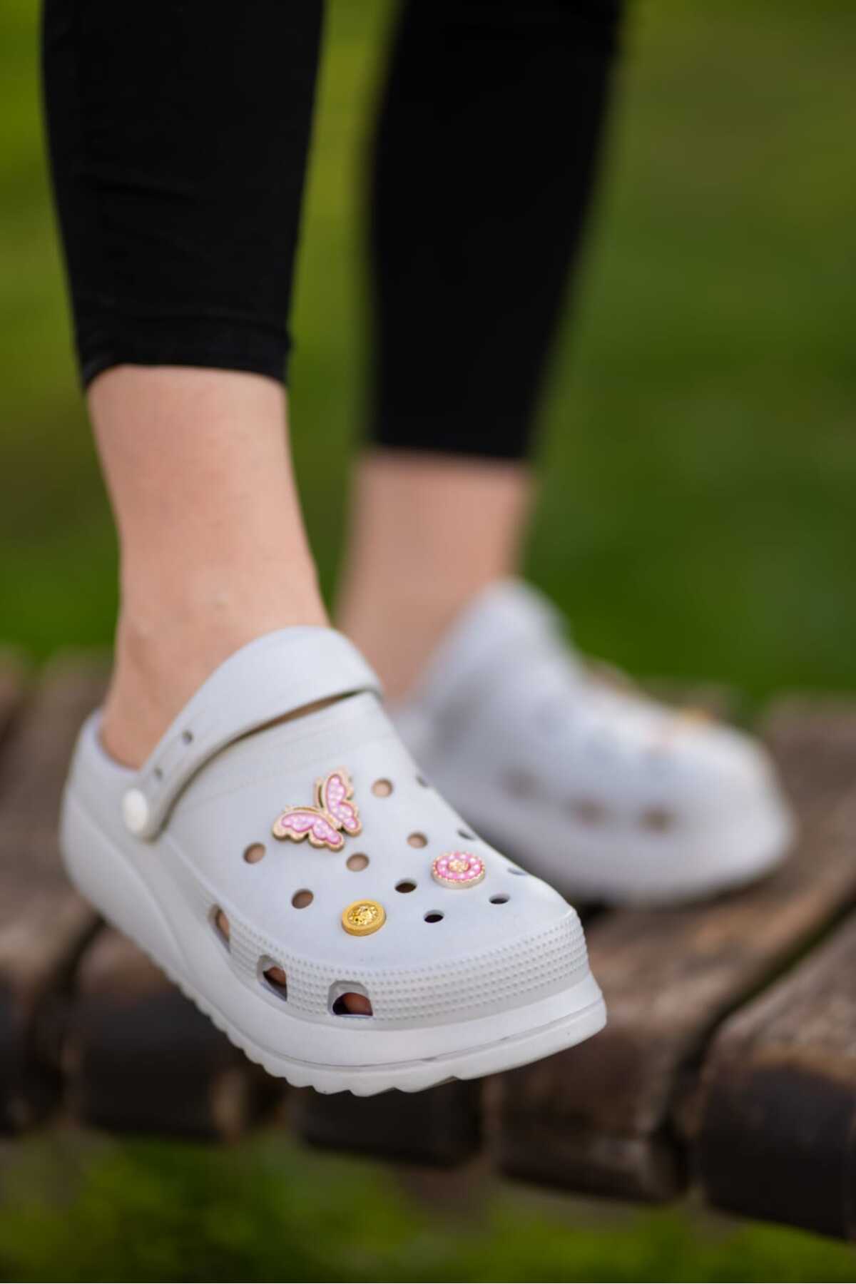 Gri Kadın Yüksek Tabanlı Sabo Taşlı Terlik Wsb0700