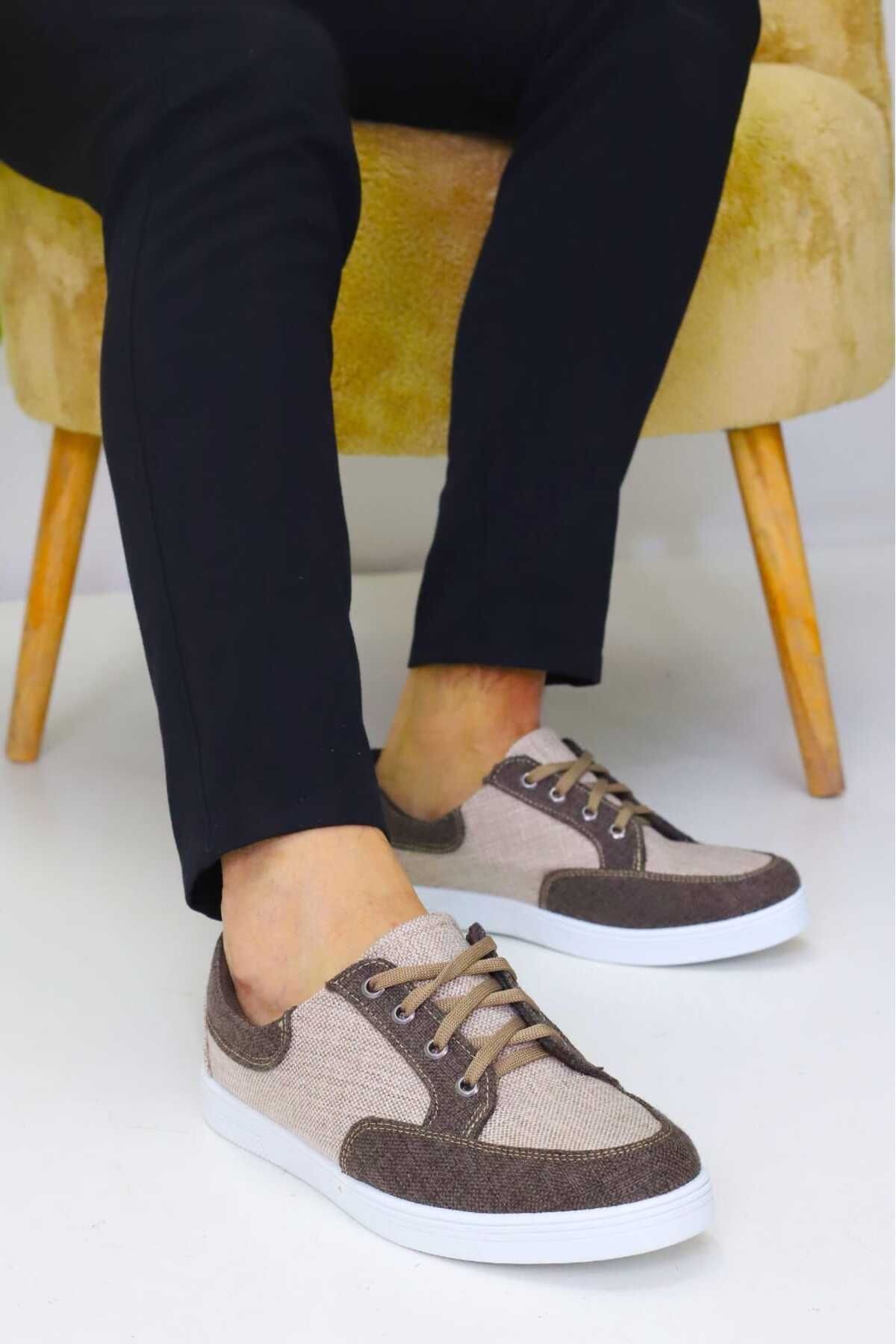 Erkek Kahverengi Keten Rahat Günlük Sneaker WSB4068