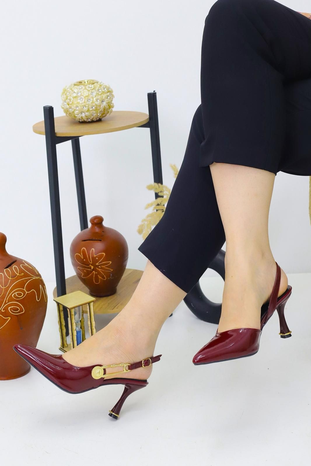 Kadın Bordo Rugan Günlük 7 Cm Klasik Topuklu Ayakkabı WSB3086