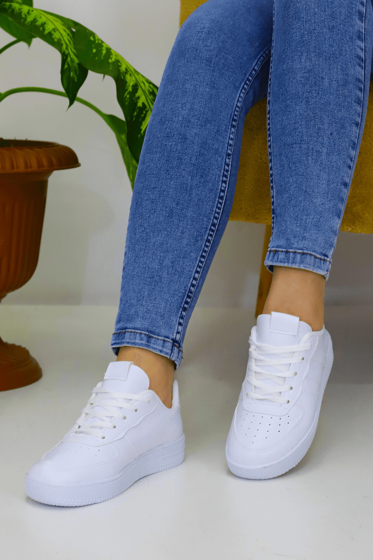 Unisex Beyaz 2 Şerit Bağcıklı Günlük Spor Ayakkabı WSB4082