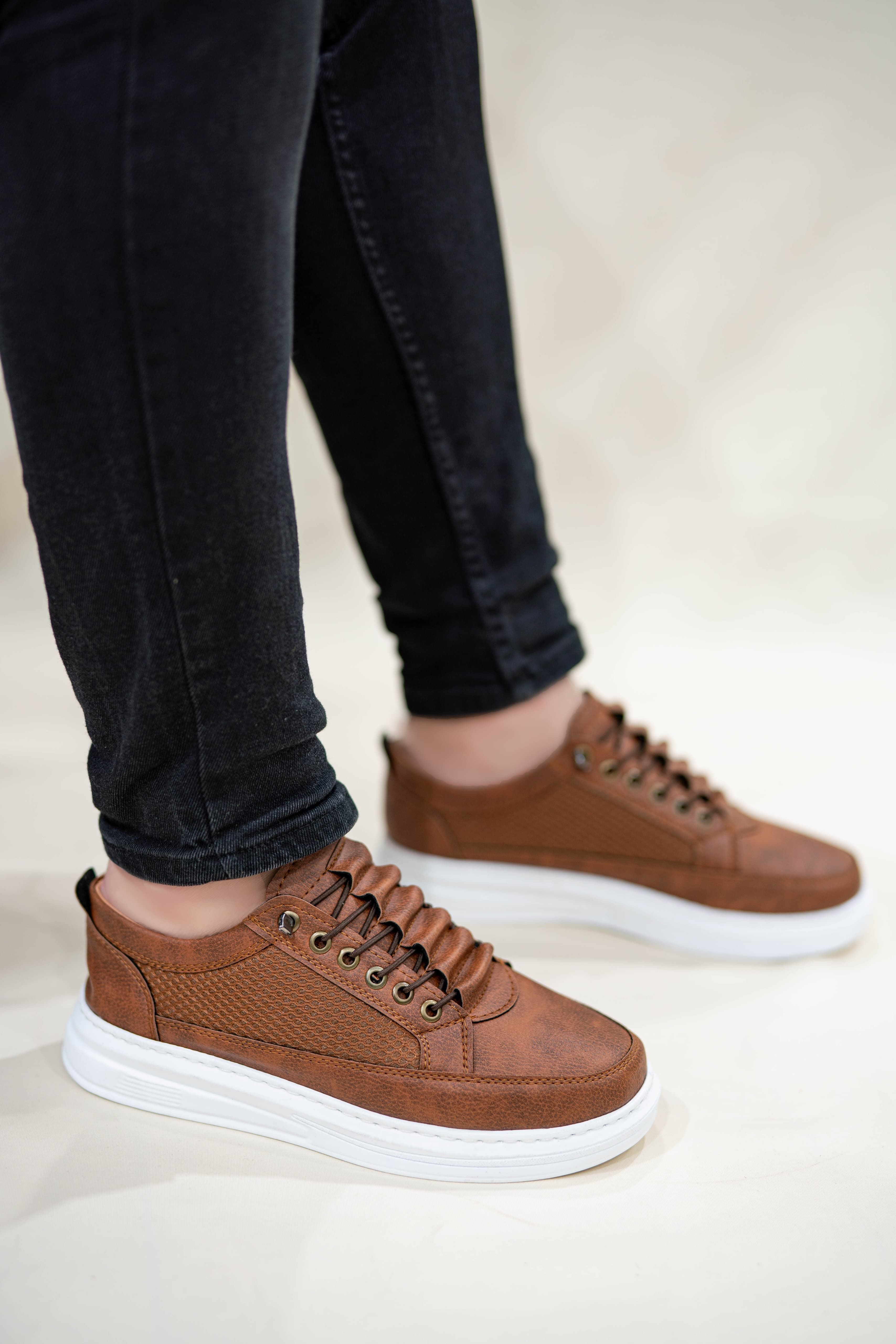 Taba Beyaz Erkek Fileli Lastikli Günlük Casual Ayakkabı Sneaker Wsb4060