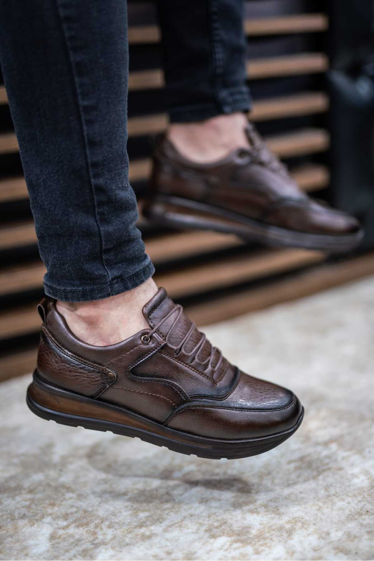 Erkek Kahve Bağcıklı Günlük Ortopedik Rahat Sneaker Wsb1056