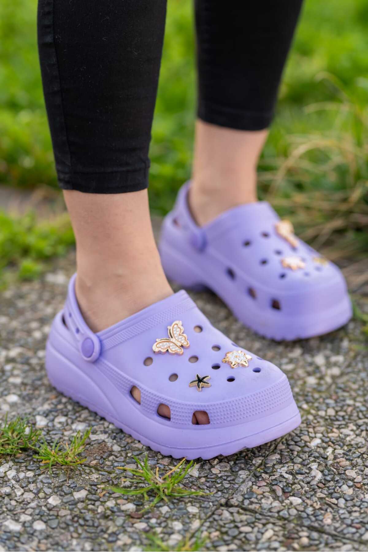 Mor Kadın Yüksek Tabanlı Sabo Taşlı Terlik Wsb0700