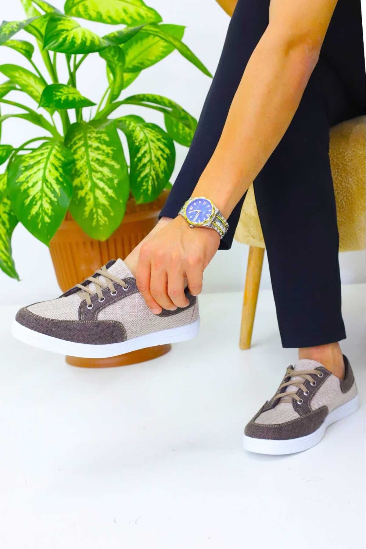 Erkek Kahverengi Keten Rahat Günlük Sneaker WSB4068