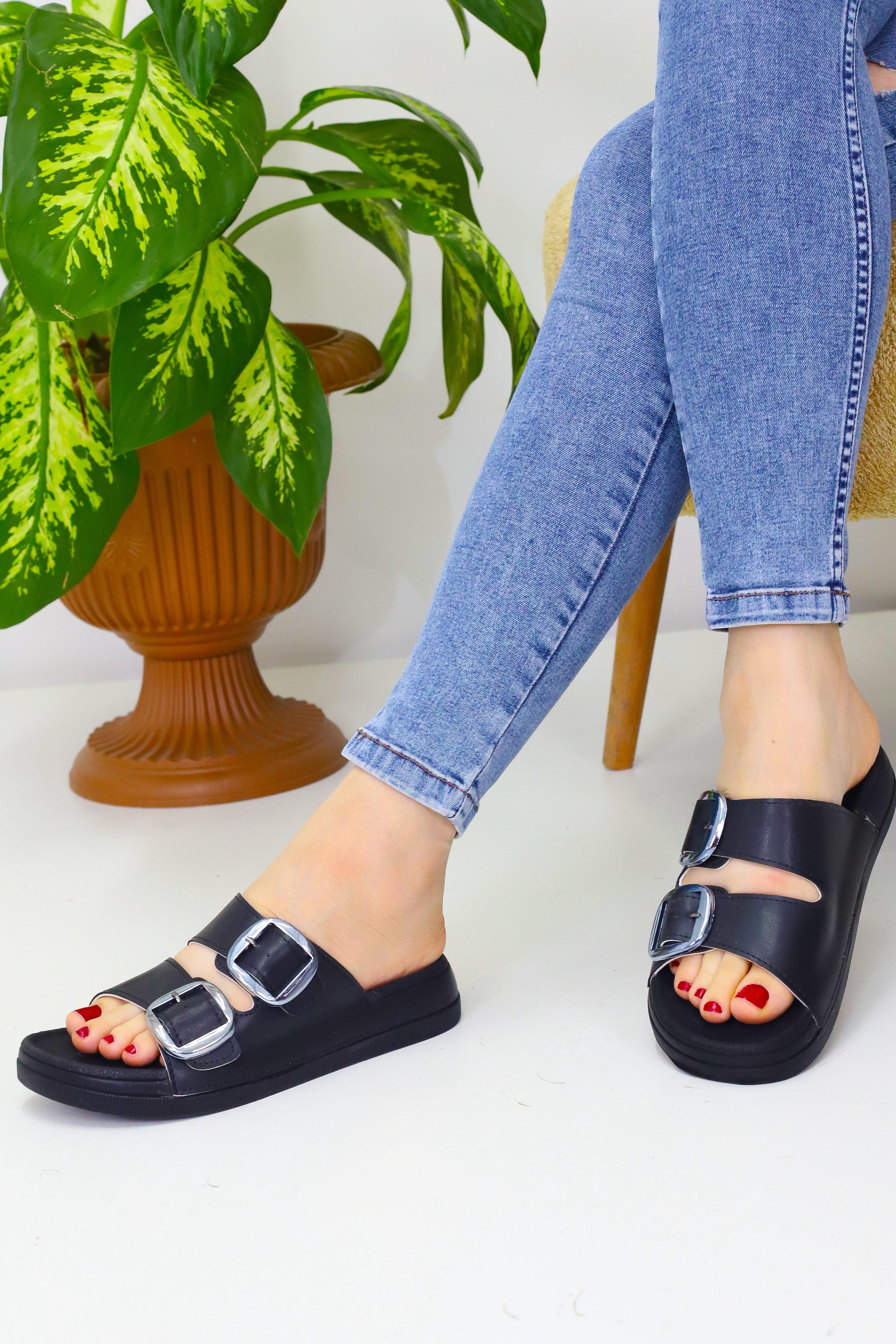 Siyah Kadın 2 kemerli Düz GünlükTerlik WSB2032