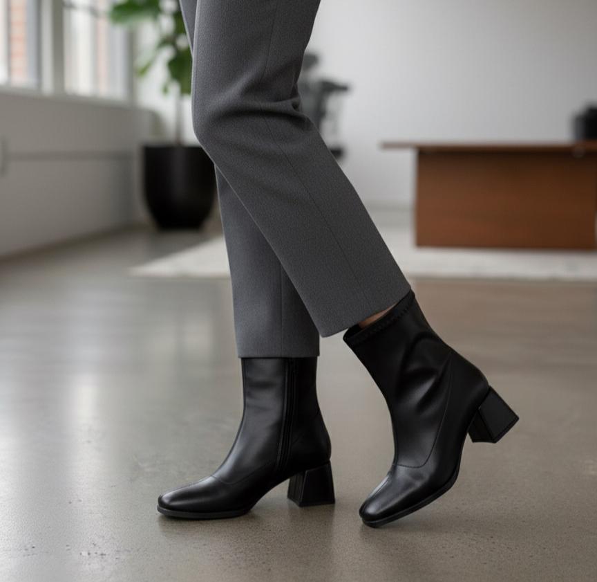 Kadın Siyah Cilt 5 Cm Topuklu Streç Fermuarlı Bot WSB1158