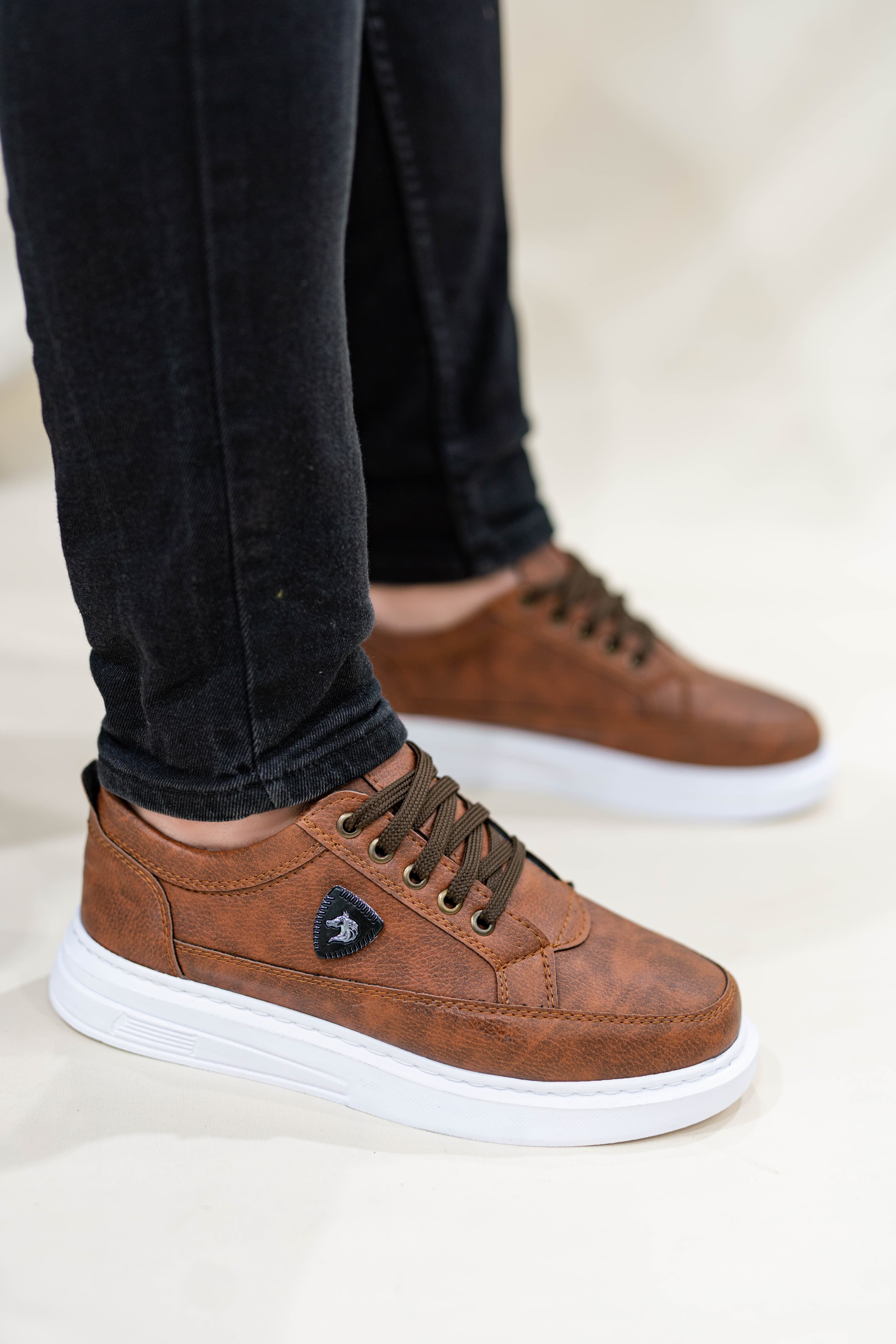 Kahverengi Erkek Amblemli Bağcıklı Günlük Casual Ayakkabı Sneaker Wsb4050