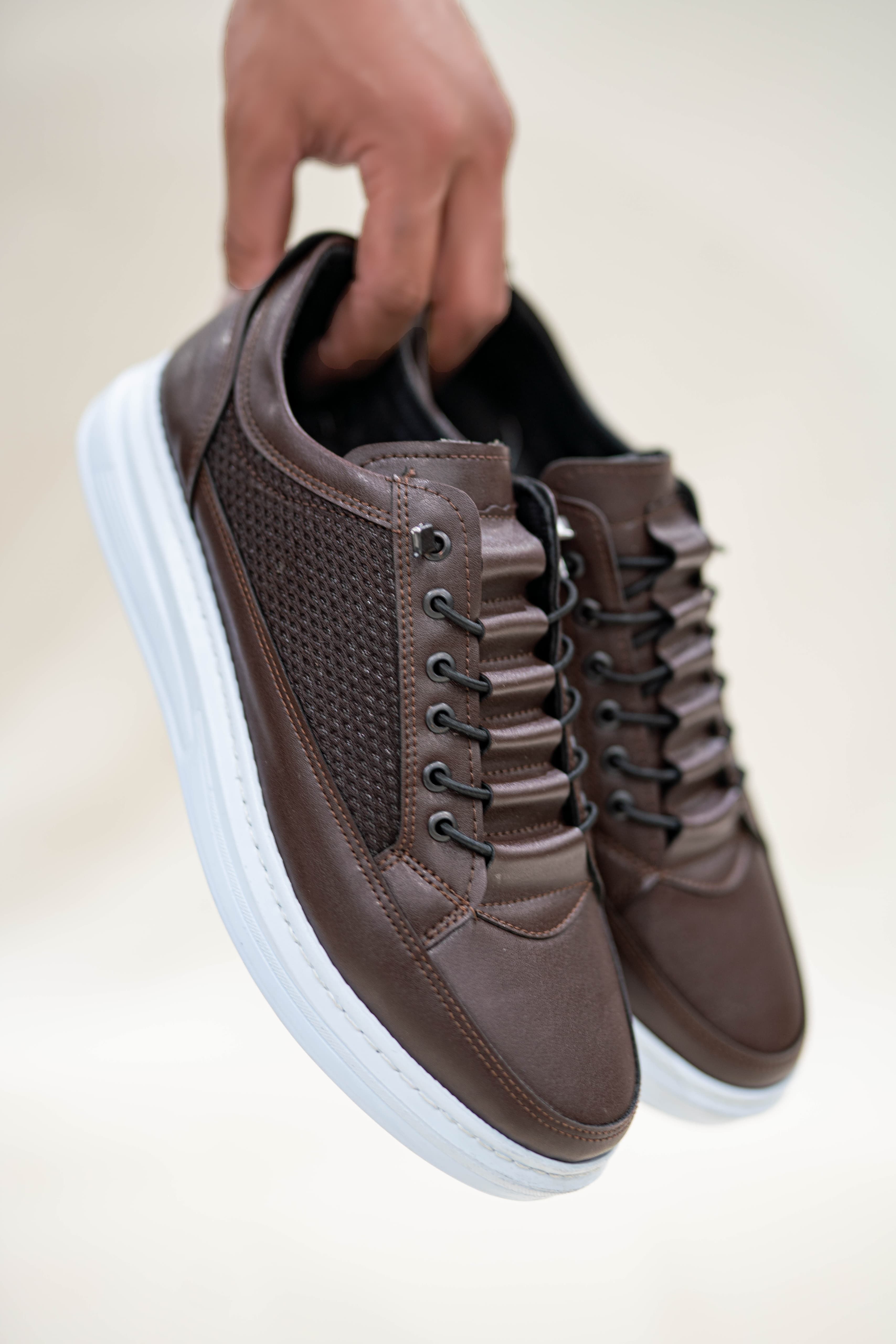 Kahverengi Erkek Fileli Lastikli Günlük Casual Ayakkabı Sneaker Wsb4060