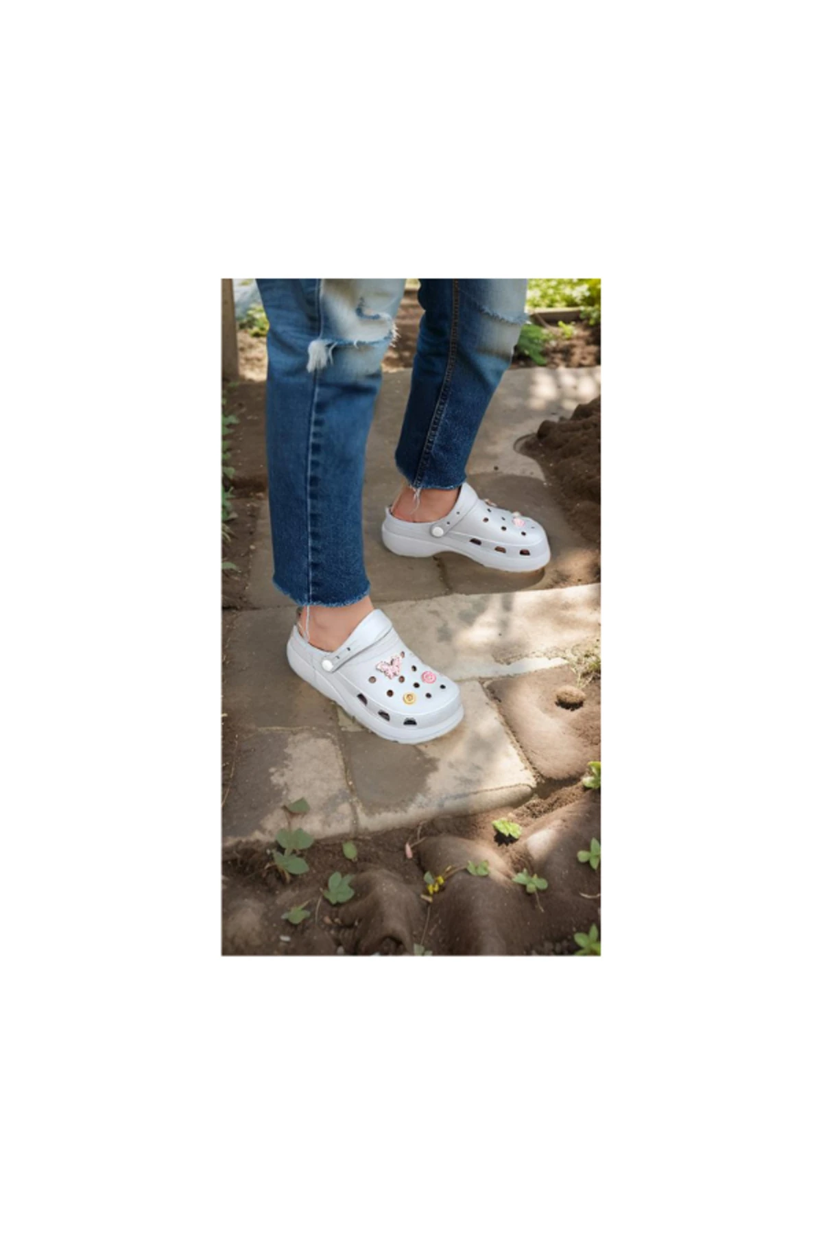 Gri Kadın Yüksek Tabanlı Sabo Taşlı Terlik Wsb0700