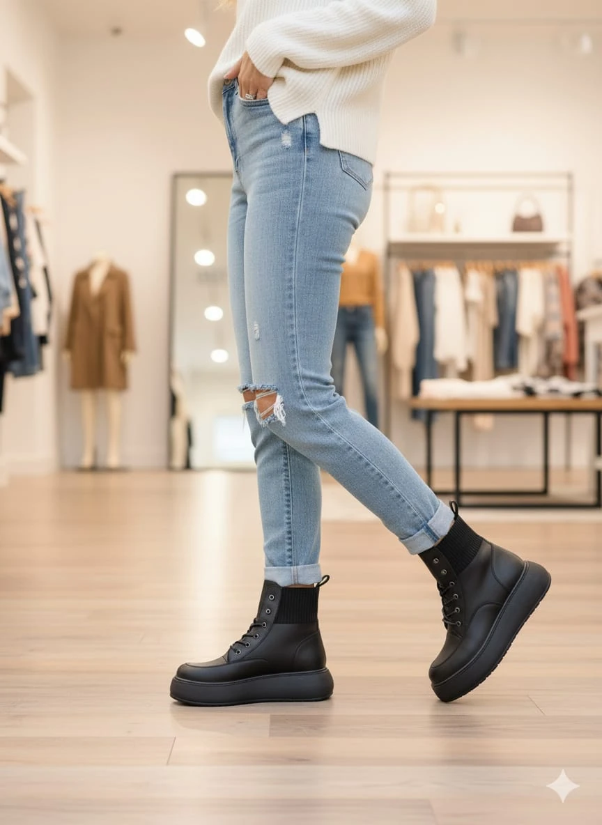 Kadın Siyah Yüksek Taban Triko Su Geçirmez Postal Bot WSB1162