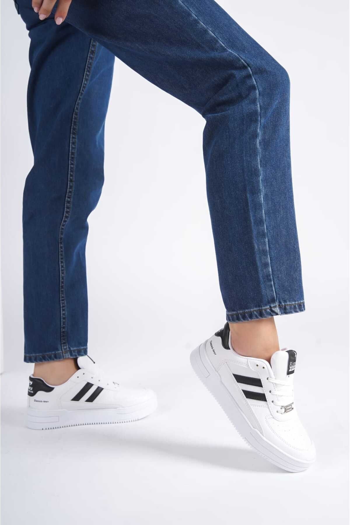 Beyaz Siyah Unisex 2 Şerit Rimex Rahat Günlük Sneaker Wsb0532