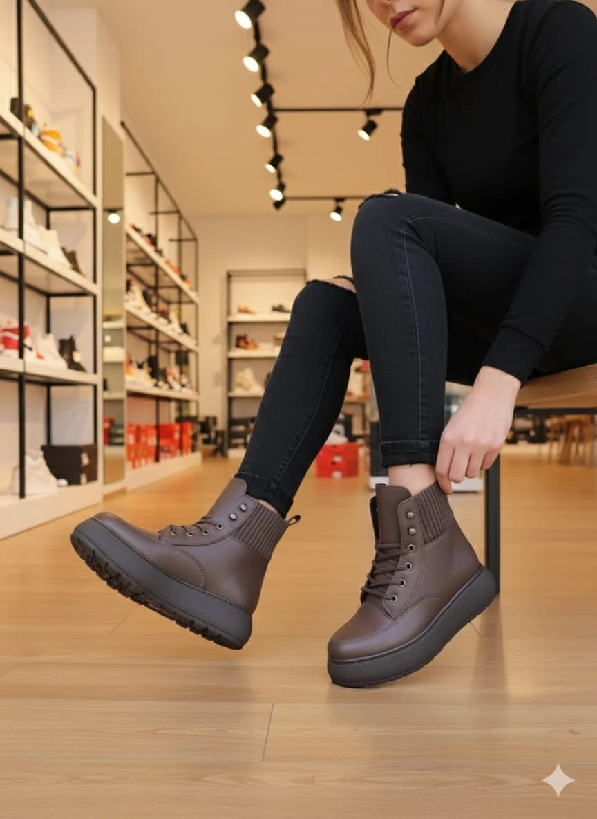 Kadın Kahverengi Yüksek Taban Triko Su Geçirmez Postal Bot WSB1162