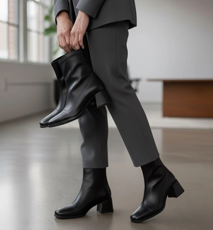 Kadın Siyah Cilt 5 Cm Topuklu Streç Fermuarlı Bot WSB1158