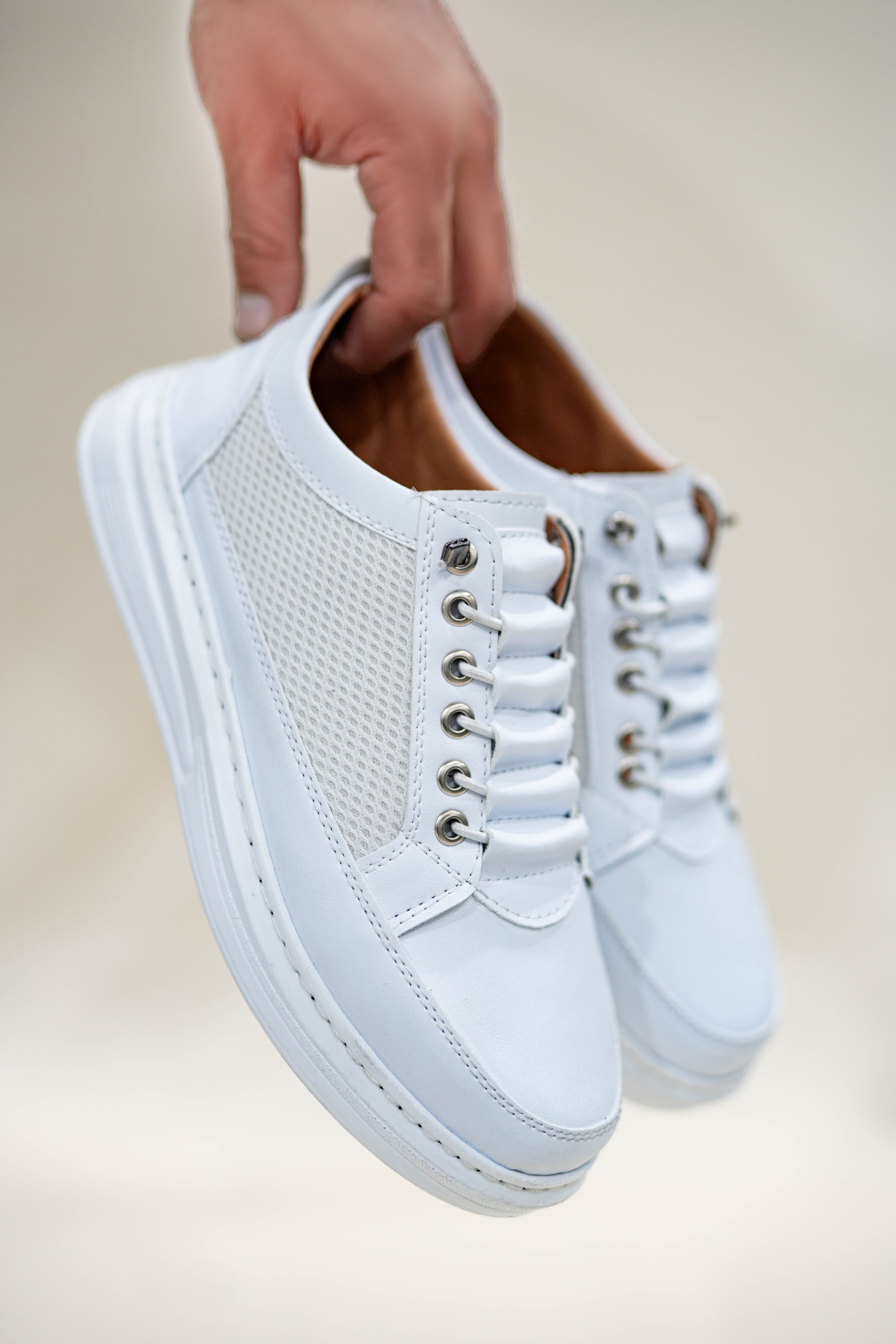 Sade Beyaz Erkek Fileli Lastikli Günlük Casual Ayakkabı Sneaker Wsb4060