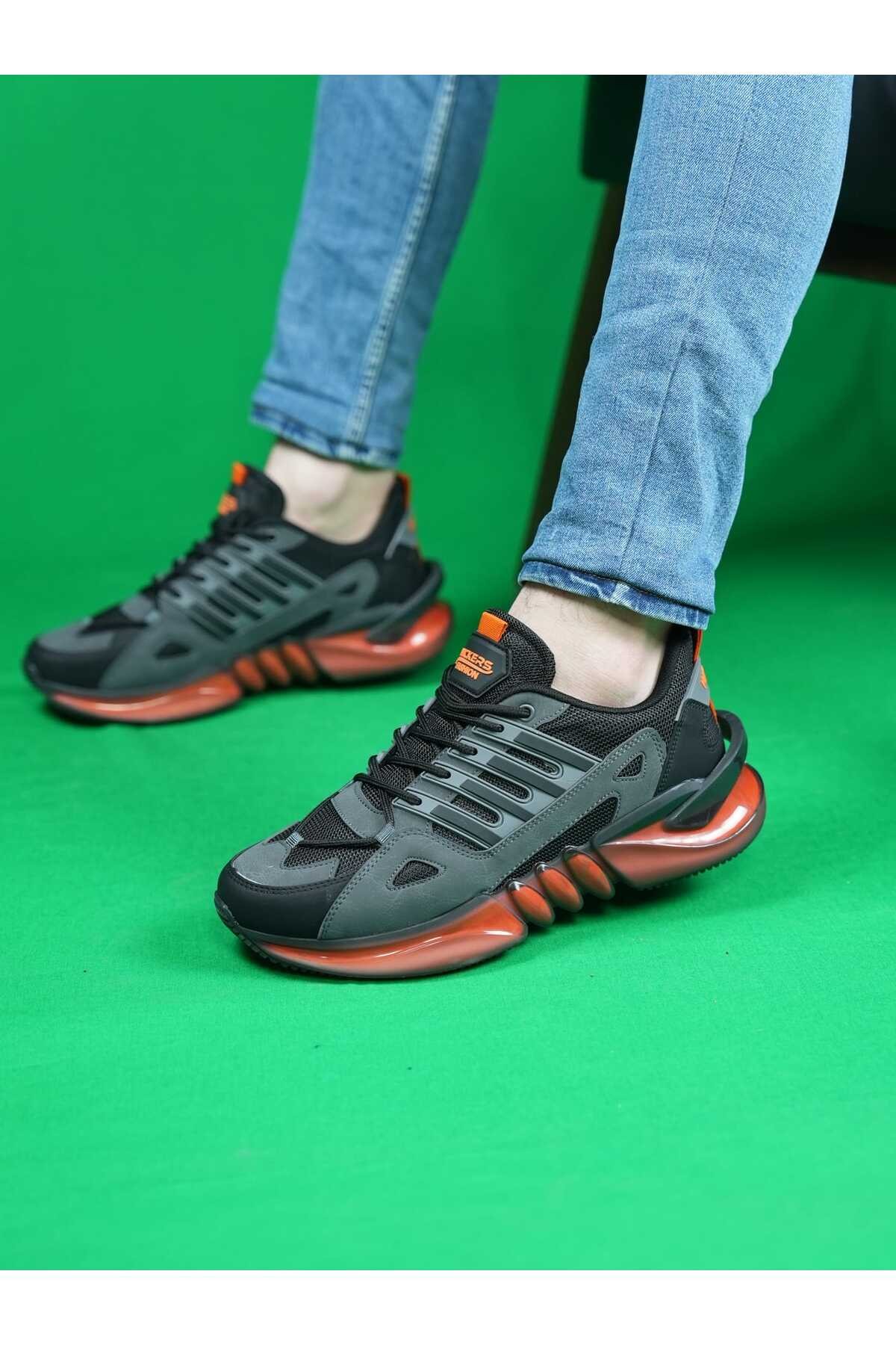 Siyah Kırmızı Erkek Seffaf Taban Dört Çizgi Rahat Günlük Sneaker Wsb0680