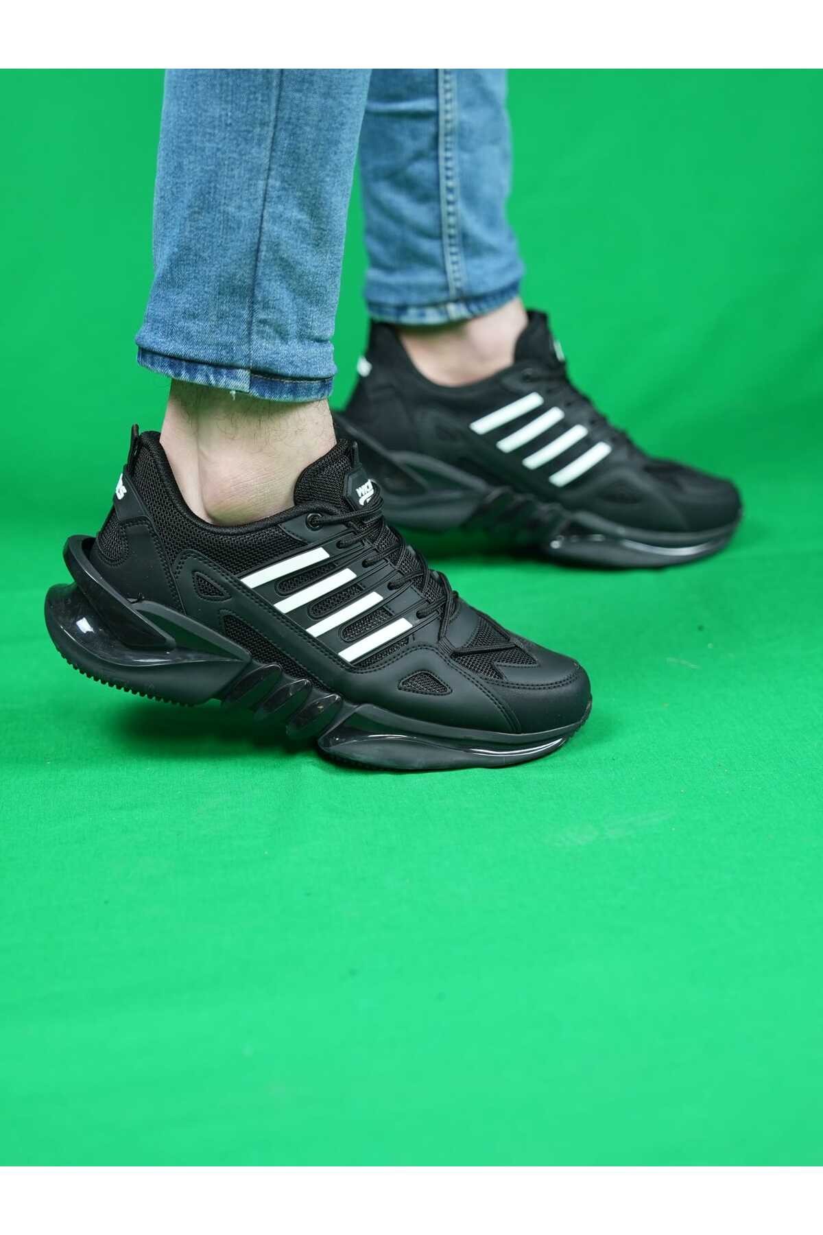 Siyah Erkek Seffaf Taban Dört Çizgi Rahat Günlük Sneaker Wsb0680