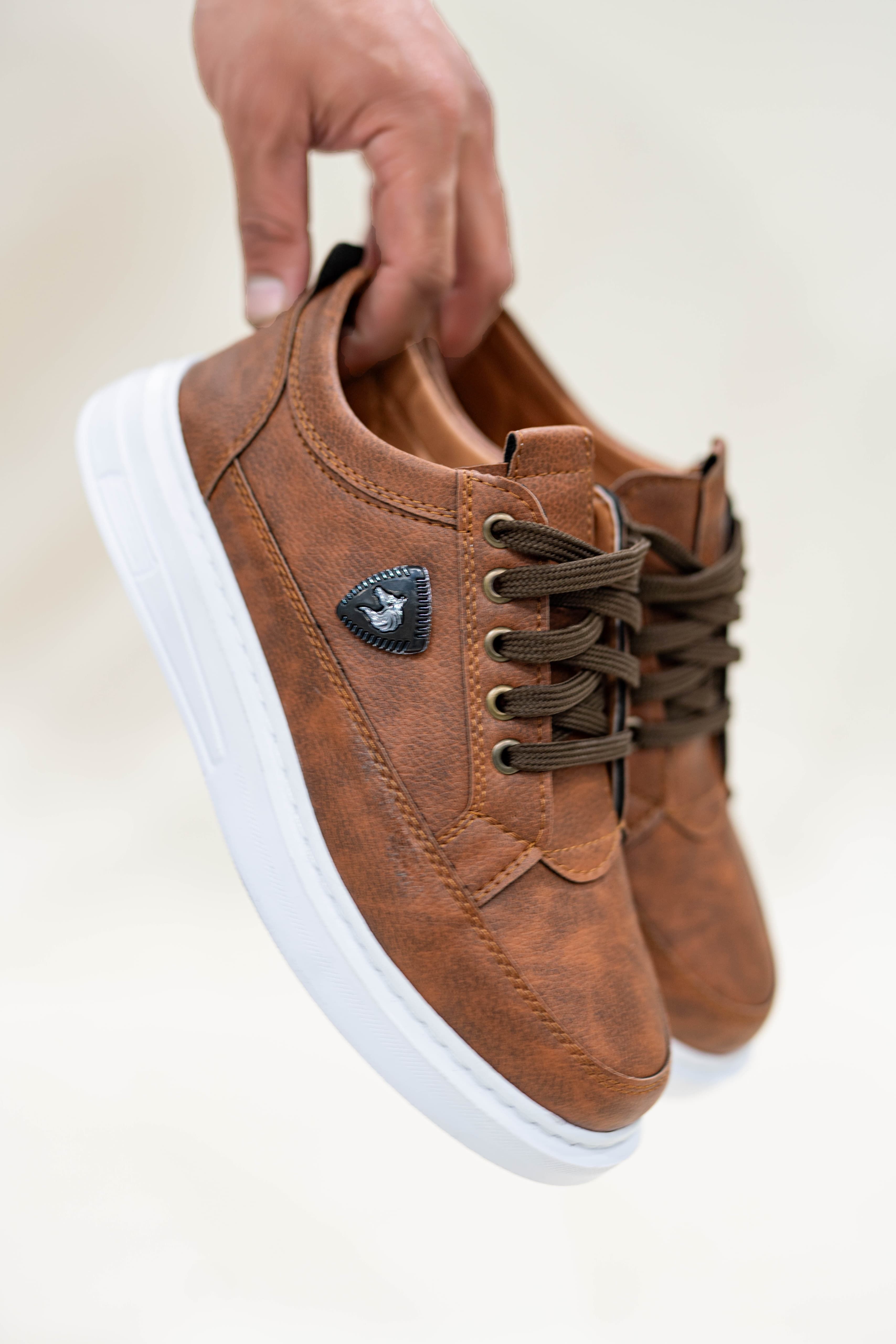 Kahverengi Erkek Amblemli Bağcıklı Günlük Casual Ayakkabı Sneaker Wsb4050