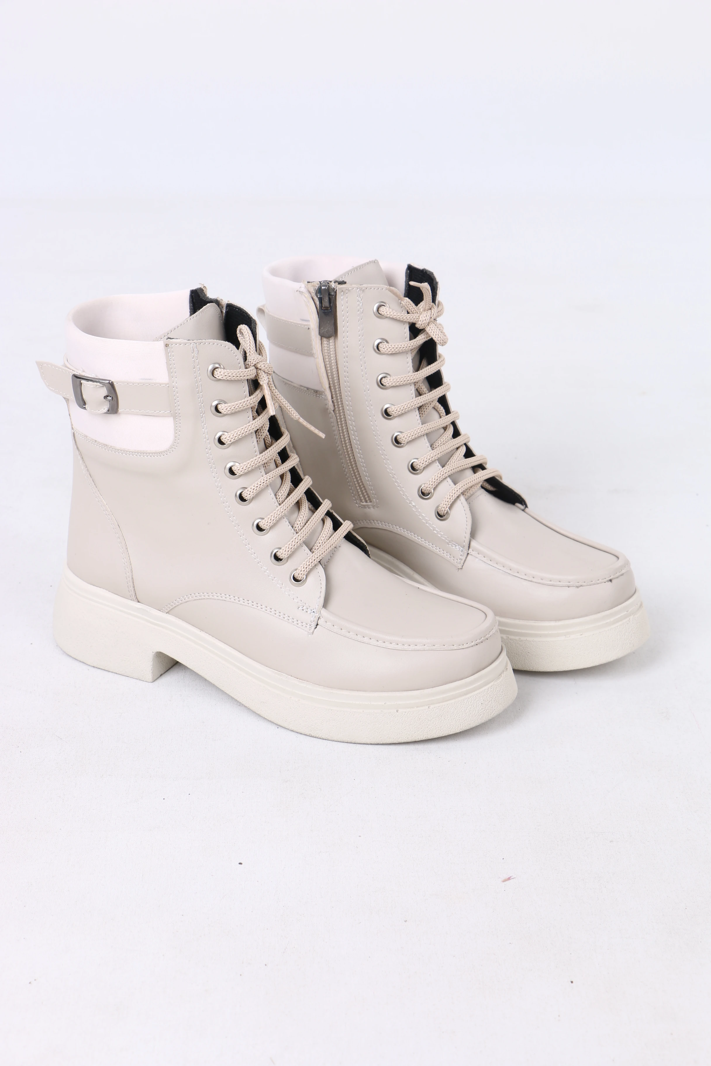 Kadın Bej Streç Düz Taban Uzun Günlük Postal Bot Bootie WSB1134