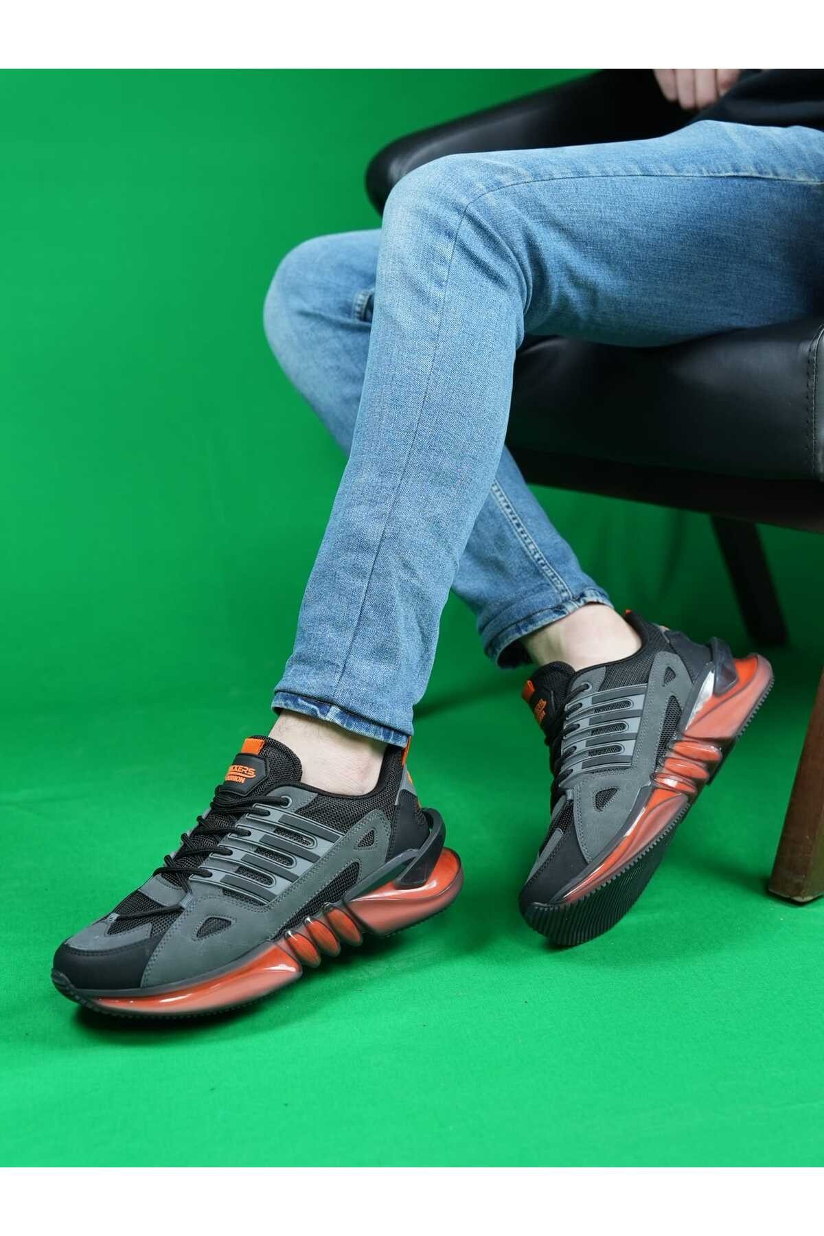Siyah Kırmızı Erkek Seffaf Taban Dört Çizgi Rahat Günlük Sneaker Wsb0680